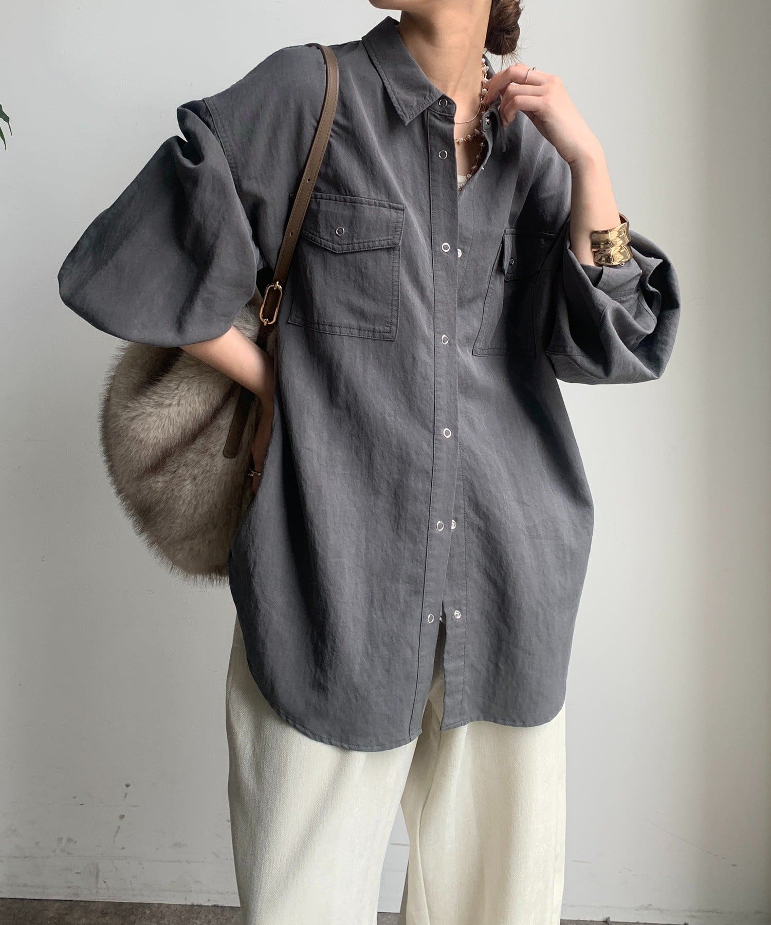 OUTLET(アウトレット) 【DouDou】バイオ加工リングドットシャツ