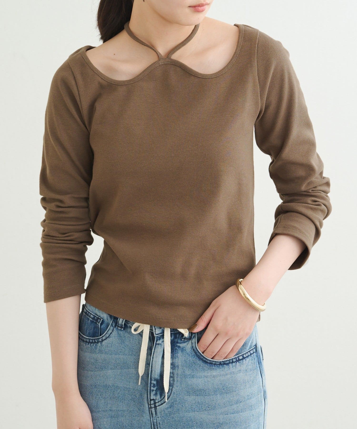 OUTLET(アウトレット) 【earthy_】リブハートネックホルタートップス