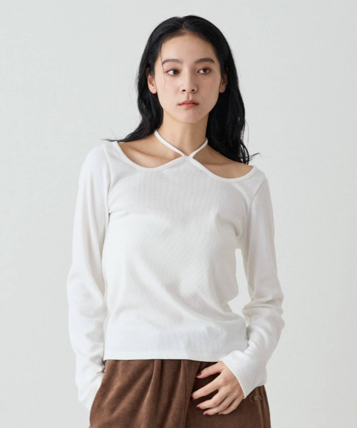 OUTLET(アウトレット) 【earthy_】リブハートネックホルタートップス