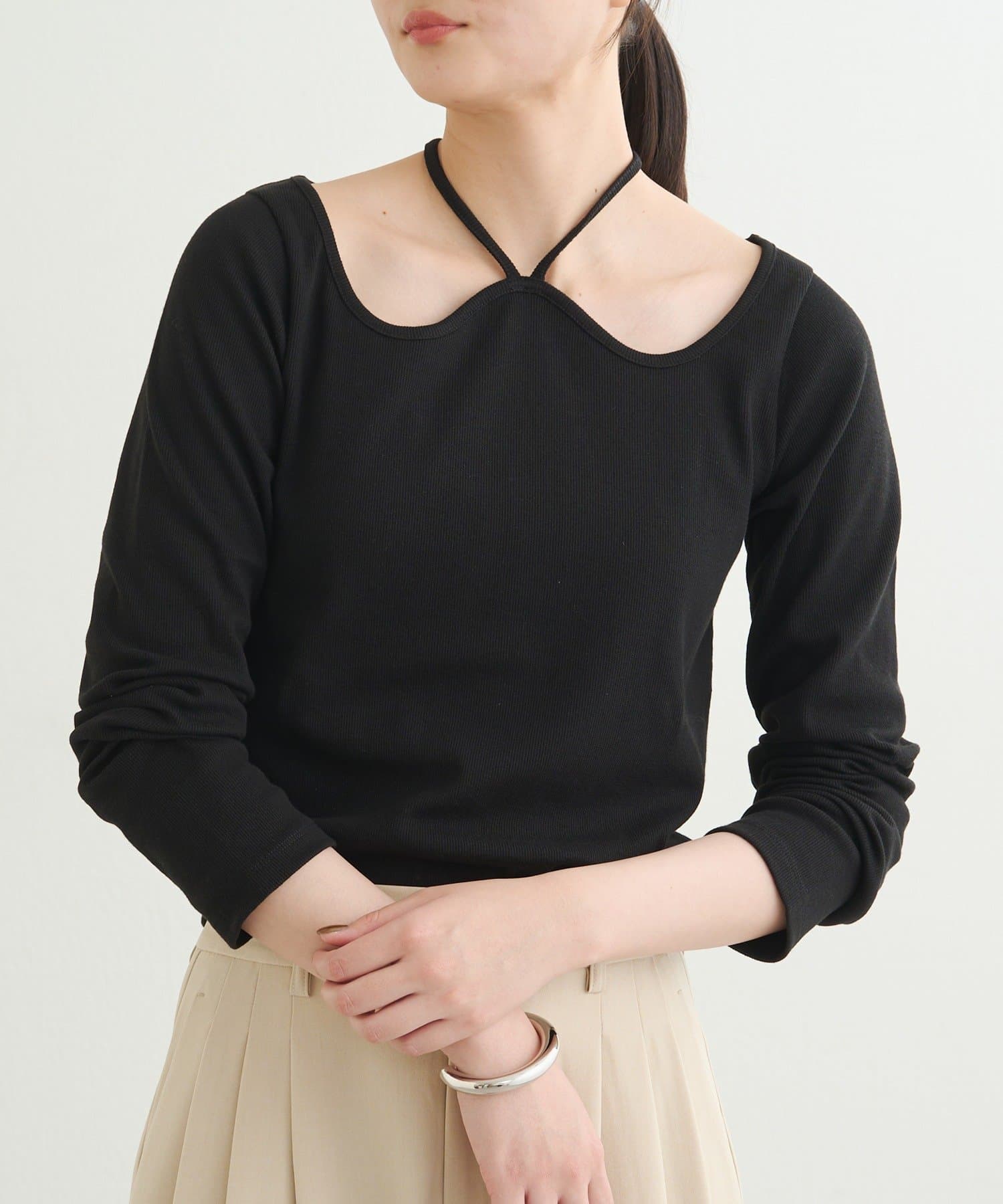 OUTLET(アウトレット) 【earthy_】リブハートネックホルタートップス