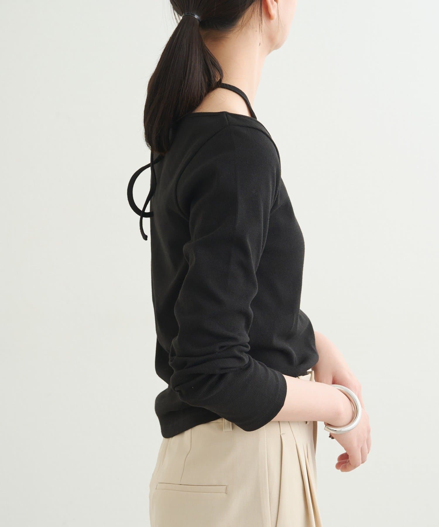 OUTLET(アウトレット) 【earthy_】リブハートネックホルタートップス