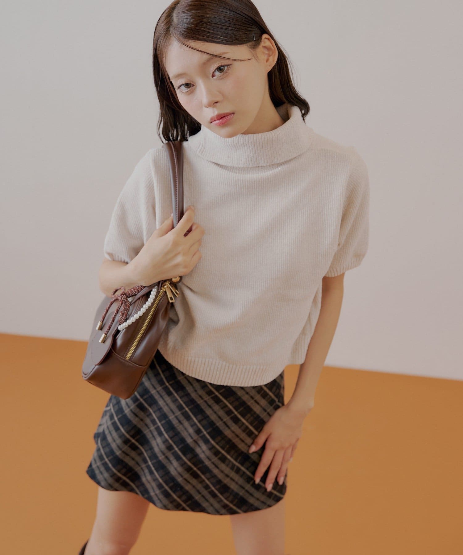 OUTLET(アウトレット) 【Chico】ラメベロアタートル半袖ニット