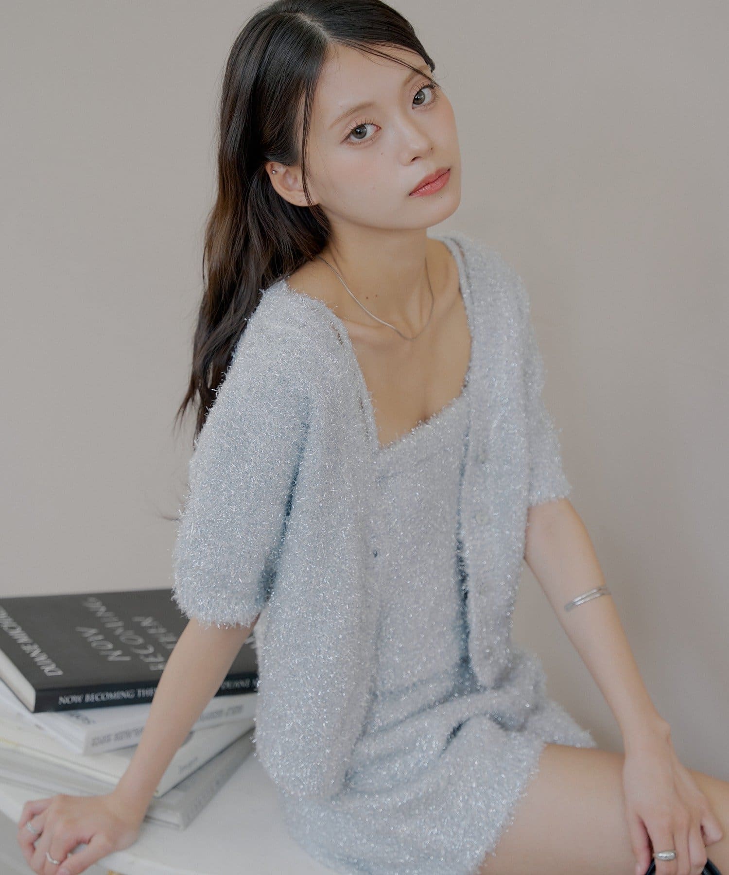 OUTLET(アウトレット) 【Chico】ラメシャギーニットカーディガン+ベアキャミセット