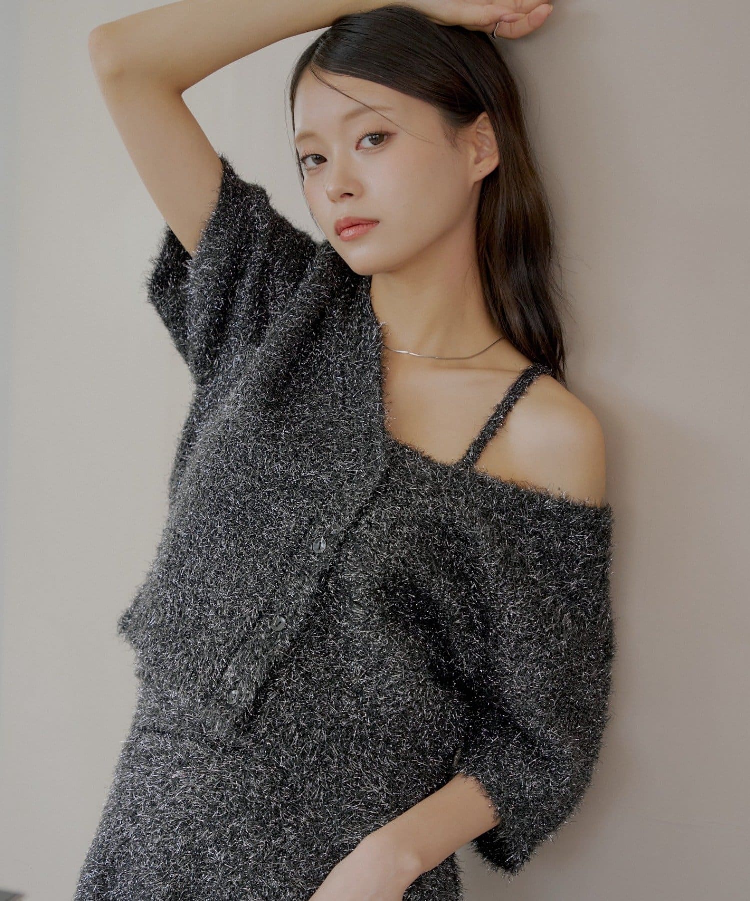 OUTLET(アウトレット) 【Chico】ラメシャギーニットカーディガン+ベアキャミセット