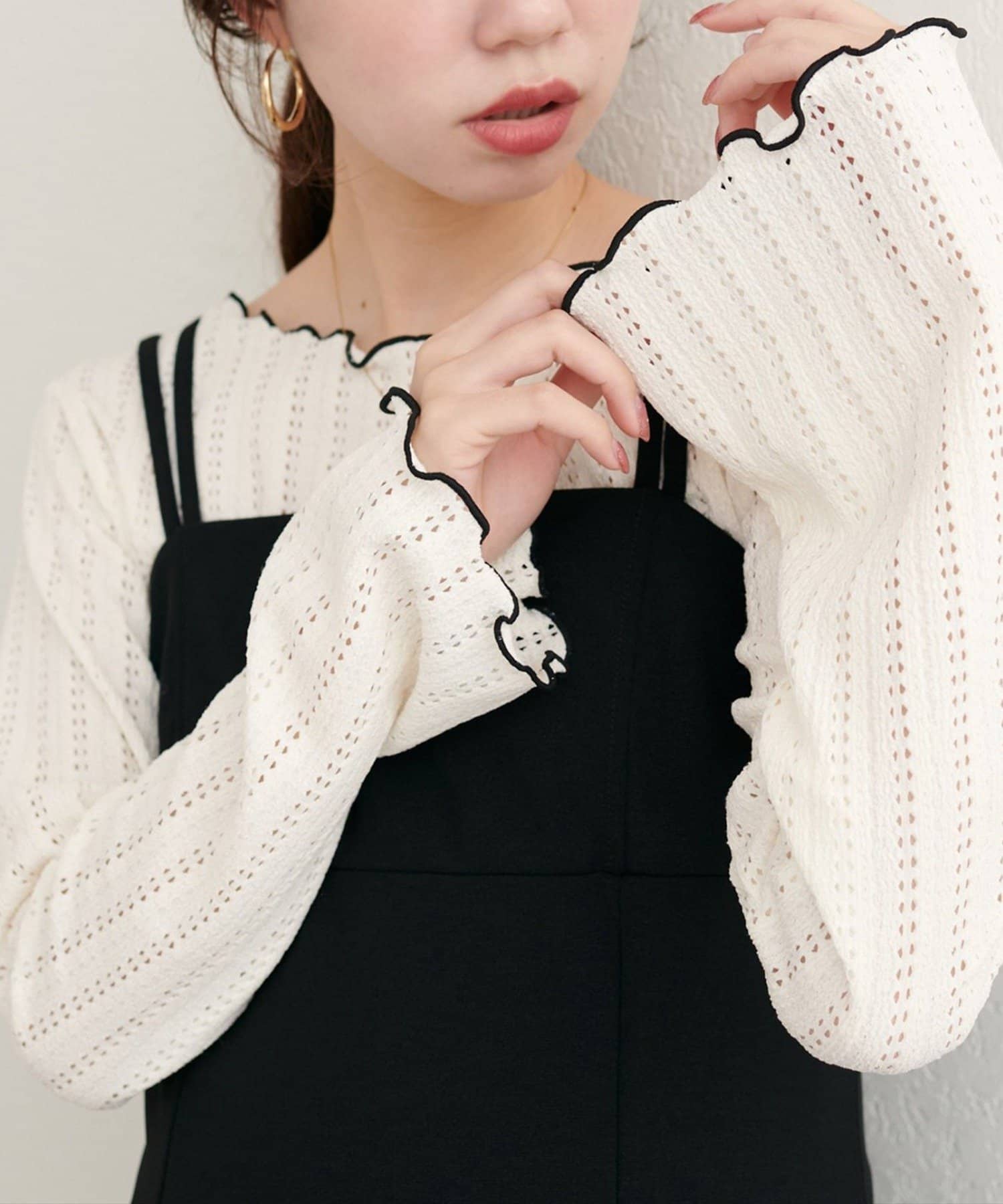 NICE CLAUP / OLIVE des OLIVE OUTLET(ナイスクラップ  / オリーブ デ オリーブ アウトレット) 【natural couture】透かしカットソー配色TOPS