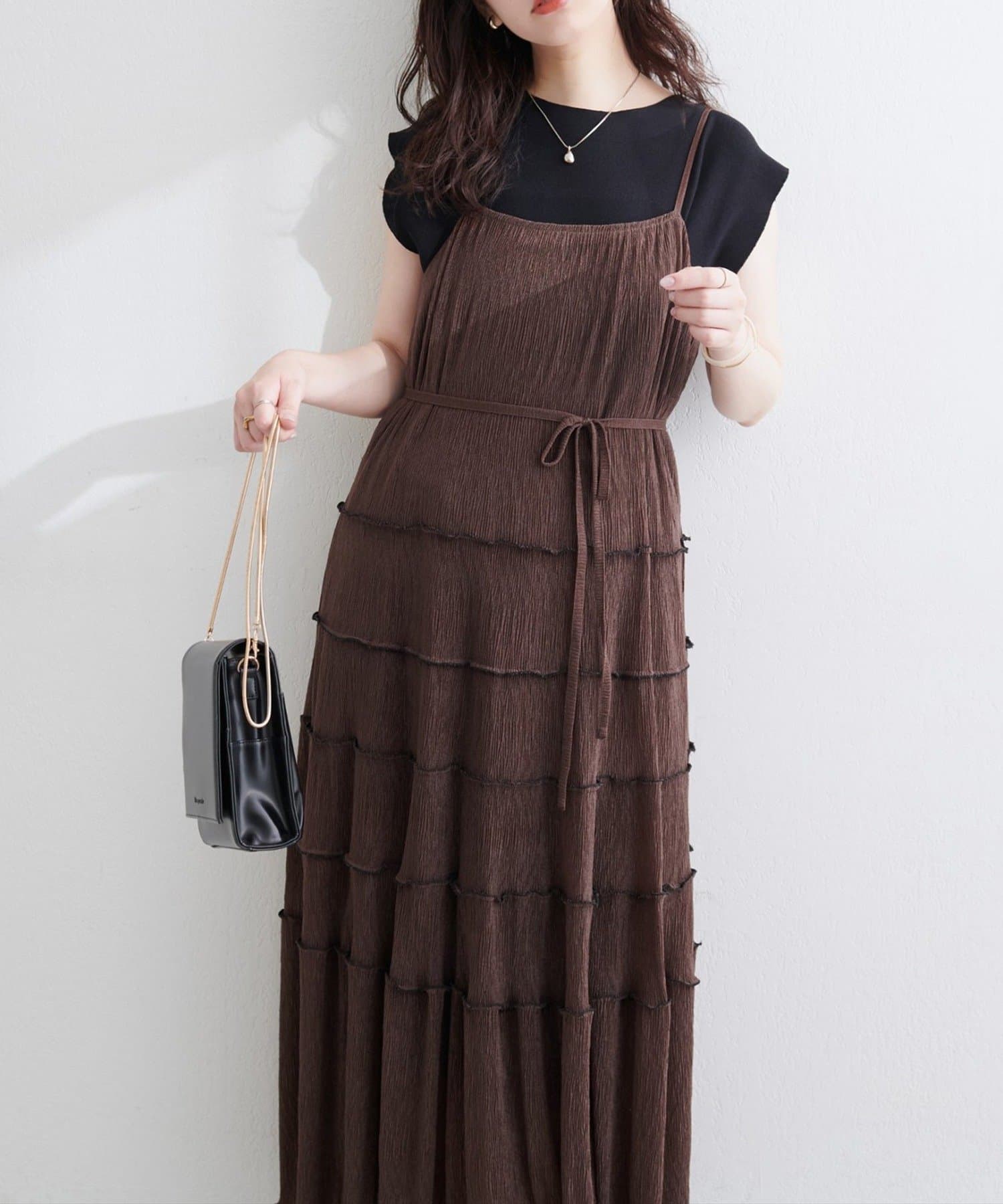 NICE CLAUP / OLIVE des OLIVE OUTLET(ナイスクラップ  / オリーブ デ オリーブ アウトレット) 【natural couture】プリーツメローキャミワンピース