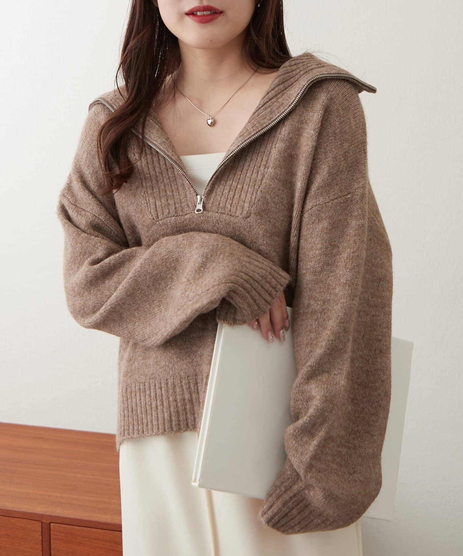 NICE CLAUP / OLIVE des OLIVE OUTLET(ナイスクラップ  / オリーブ デ オリーブ アウトレット) ヤクタッチハーフＺＩＰニット