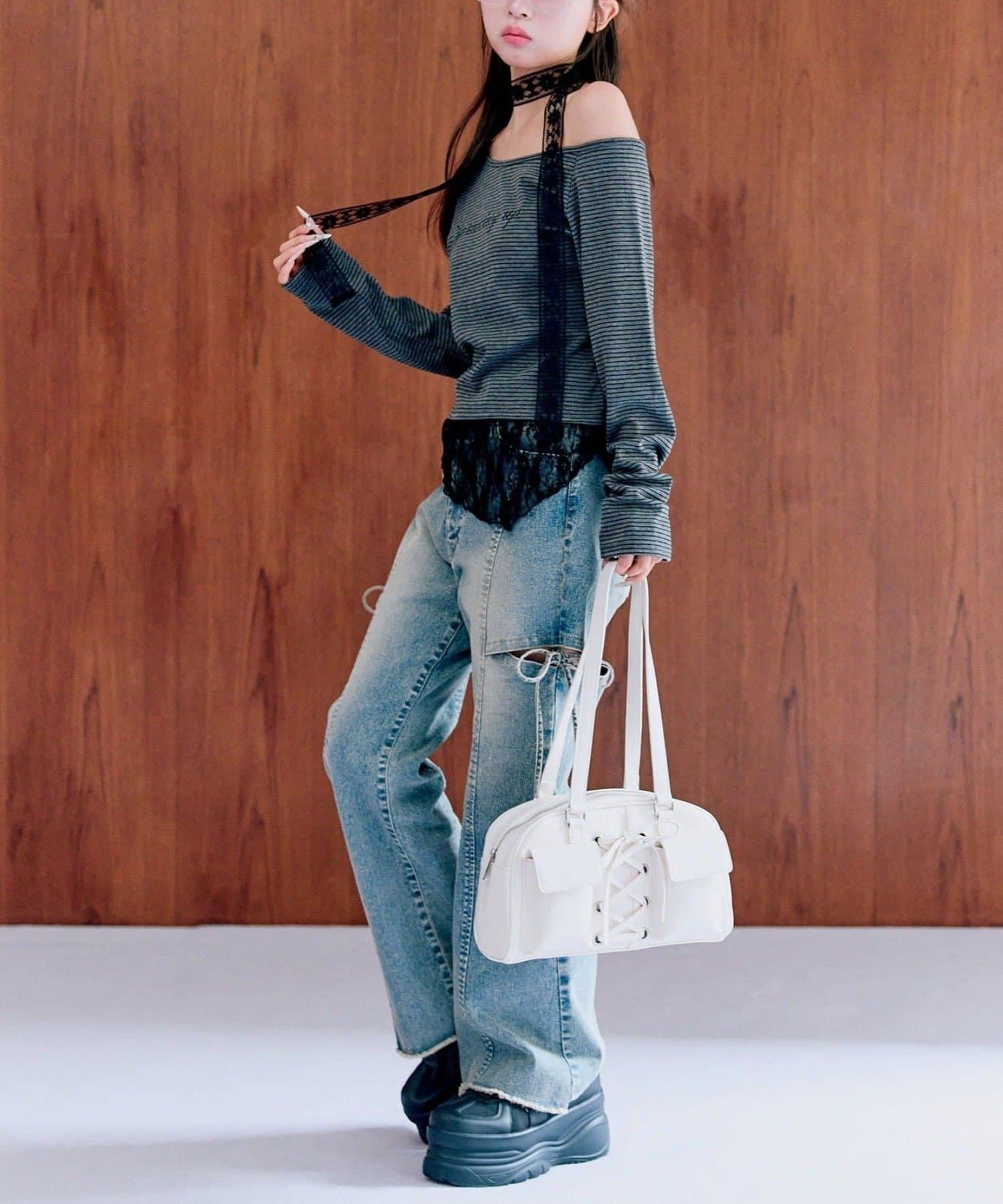 NICE CLAUP / OLIVE des OLIVE OUTLET(ナイスクラップ  / オリーブ デ オリーブ アウトレット) 【olive des olive】タイ付ワンショルトップス