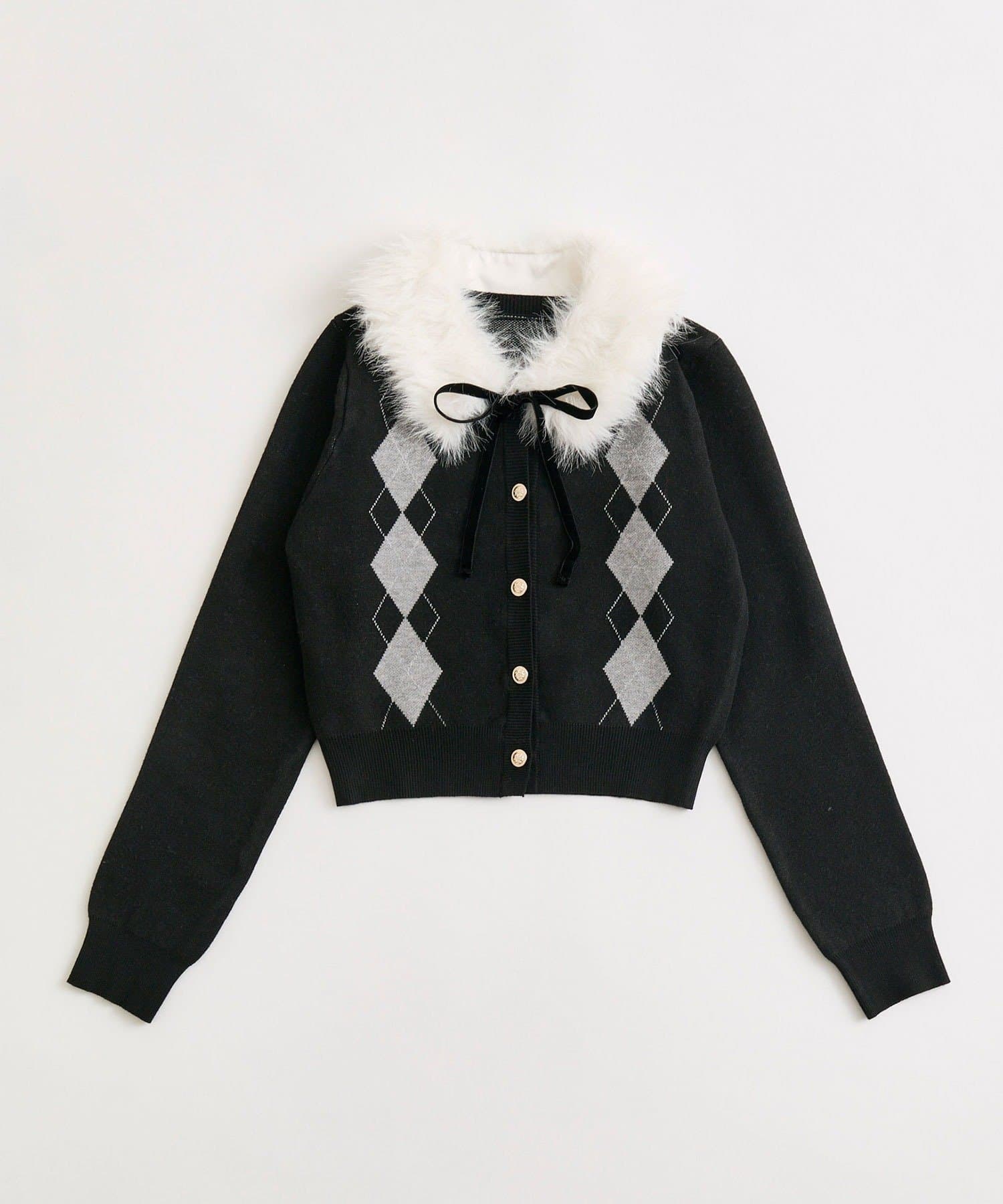 OLIVE des OLIVE(オリーブ デ オリーブ) ファーティペット付きアーガイルニット