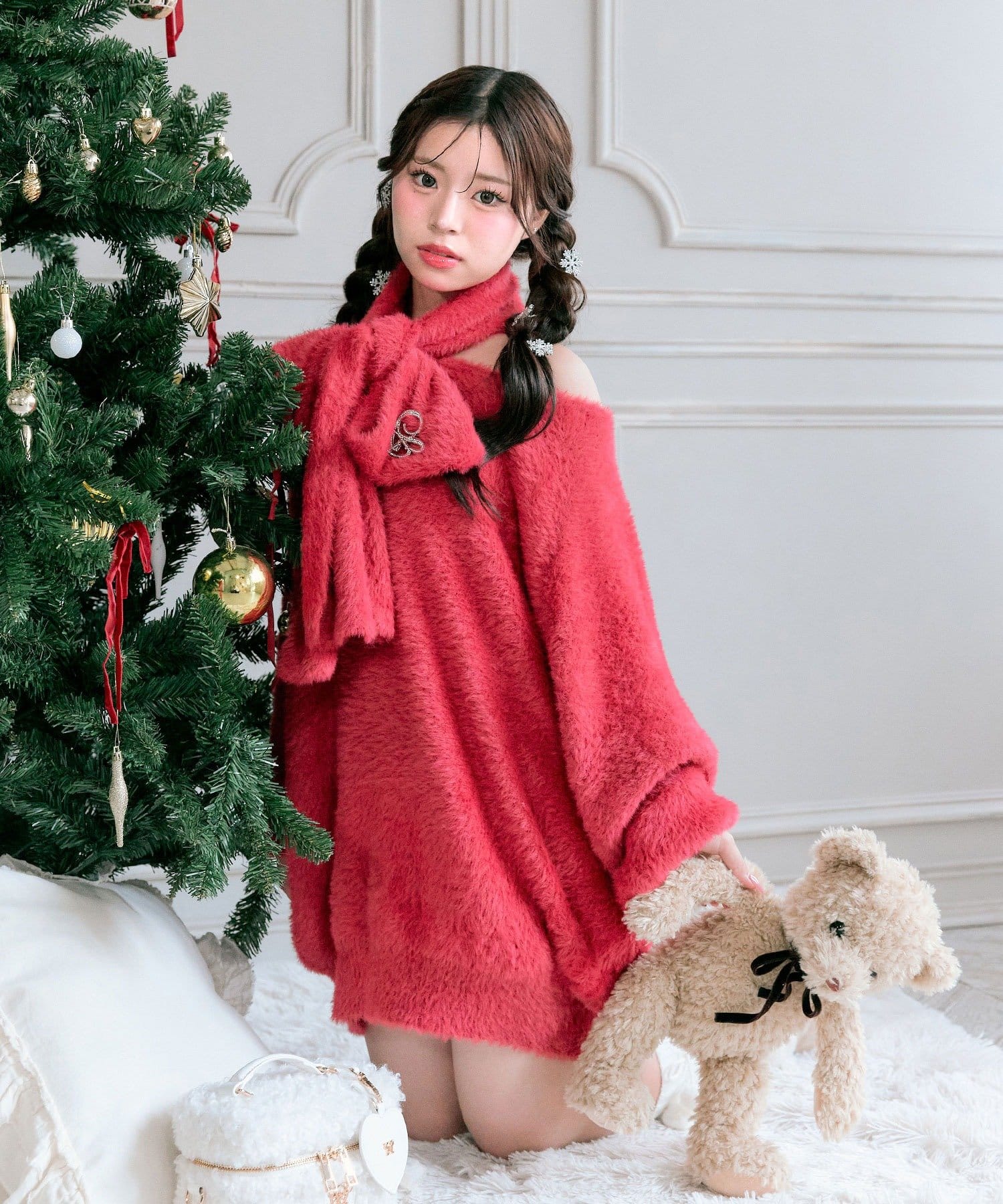 OLIVE des OLIVE(オリーブ デ オリーブ) 【TwinkleCollection】マフラー付きニットワンピ