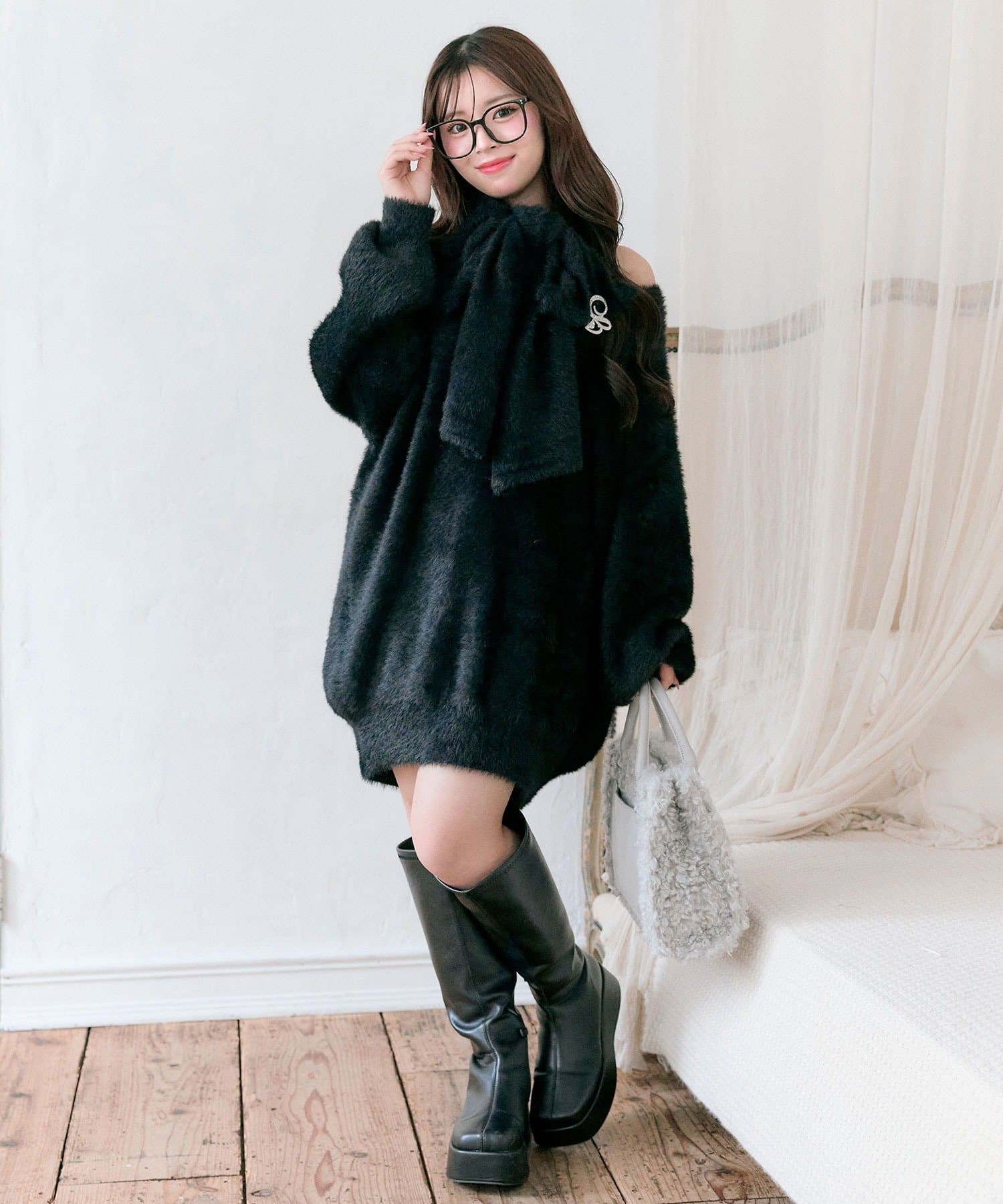 OLIVE des OLIVE(オリーブ デ オリーブ) 【TwinkleCollection】マフラー付きニットワンピ