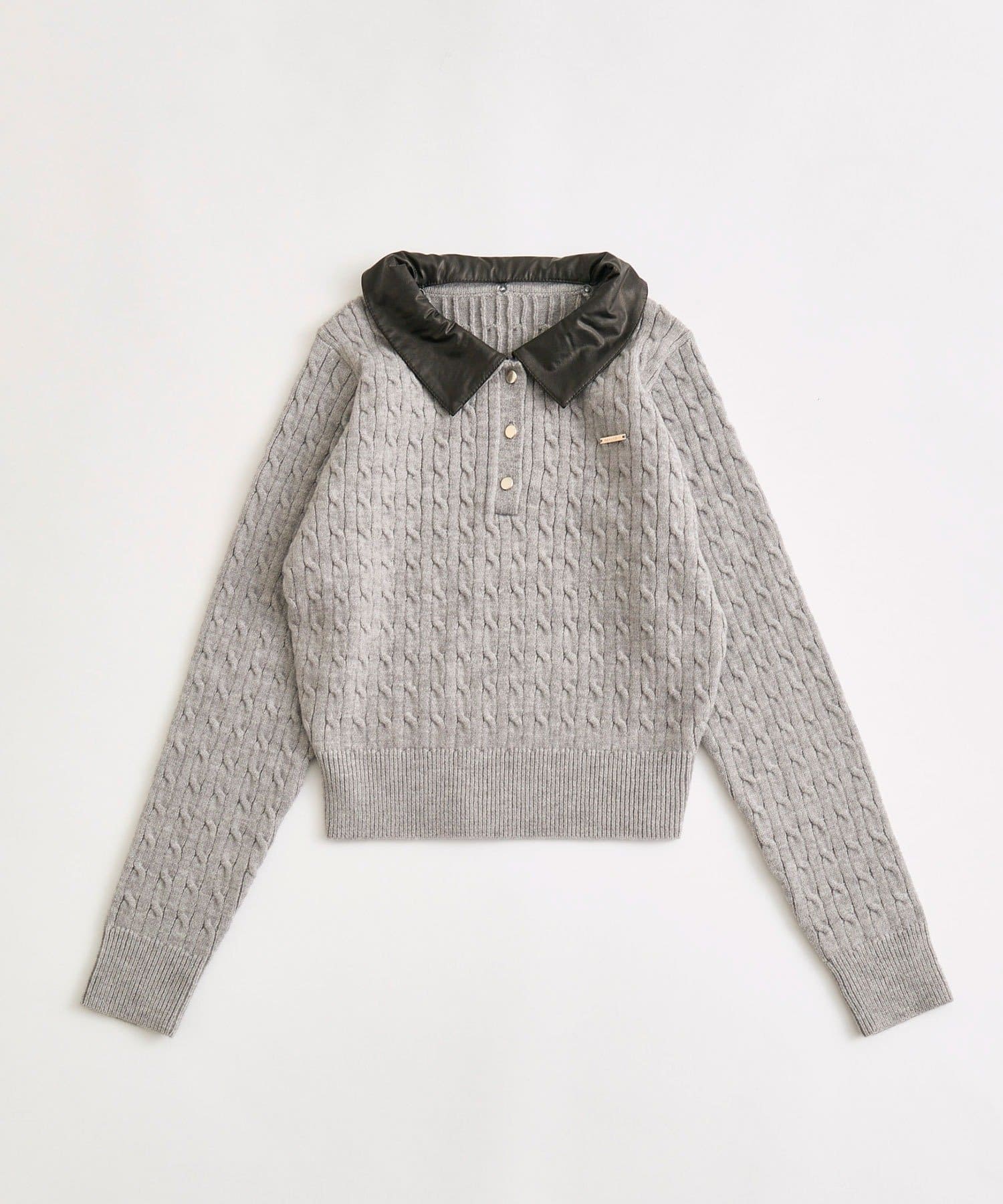 OLIVE des OLIVE(オリーブ デ オリーブ) 配色衿ケーブルニットポロニット