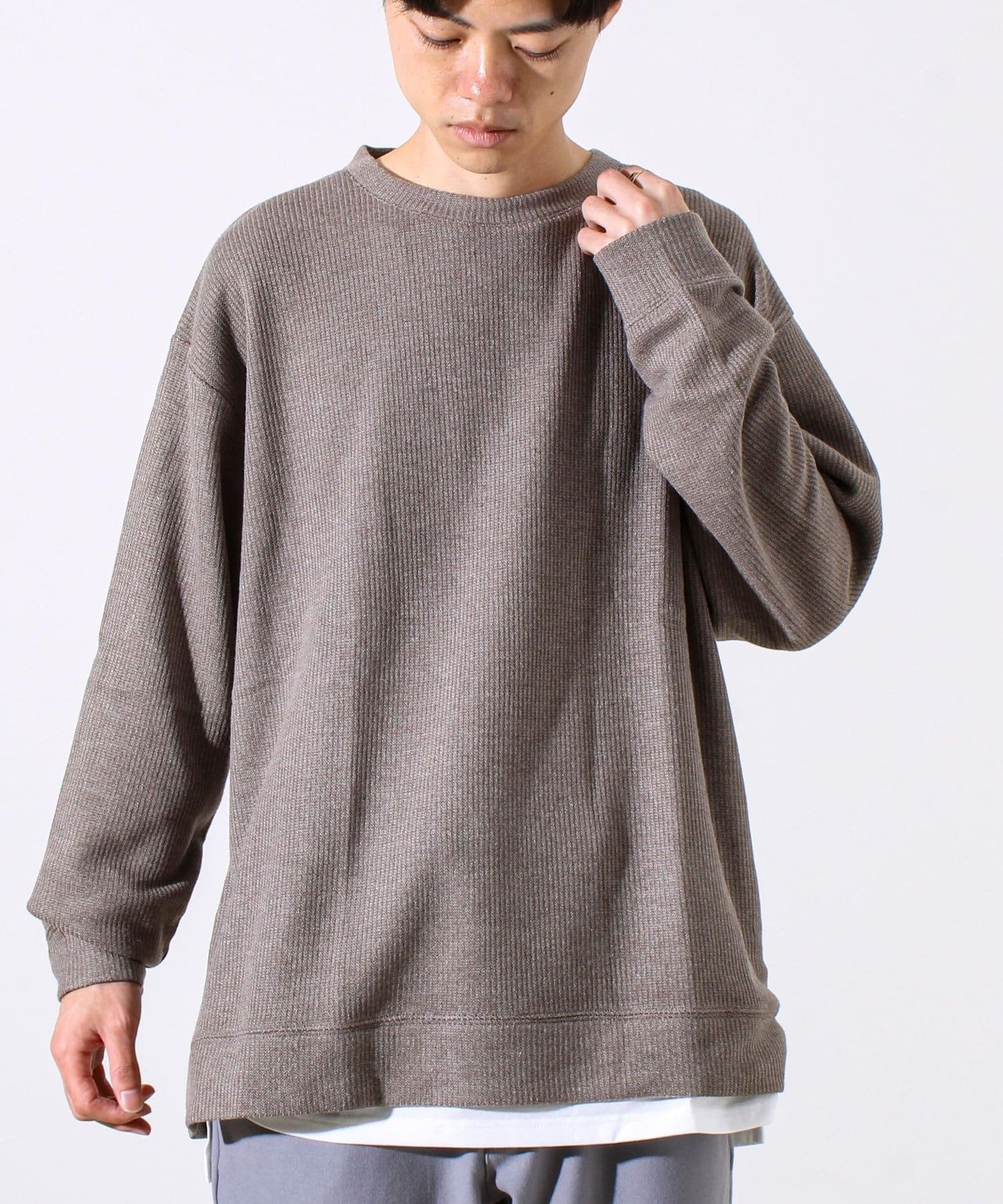 FREDY & GLOSTER(フレディ アンド グロスター) 【1枚でレイヤード見え】畦ニットソー裏起毛フェイクレイヤードロングスリーブ