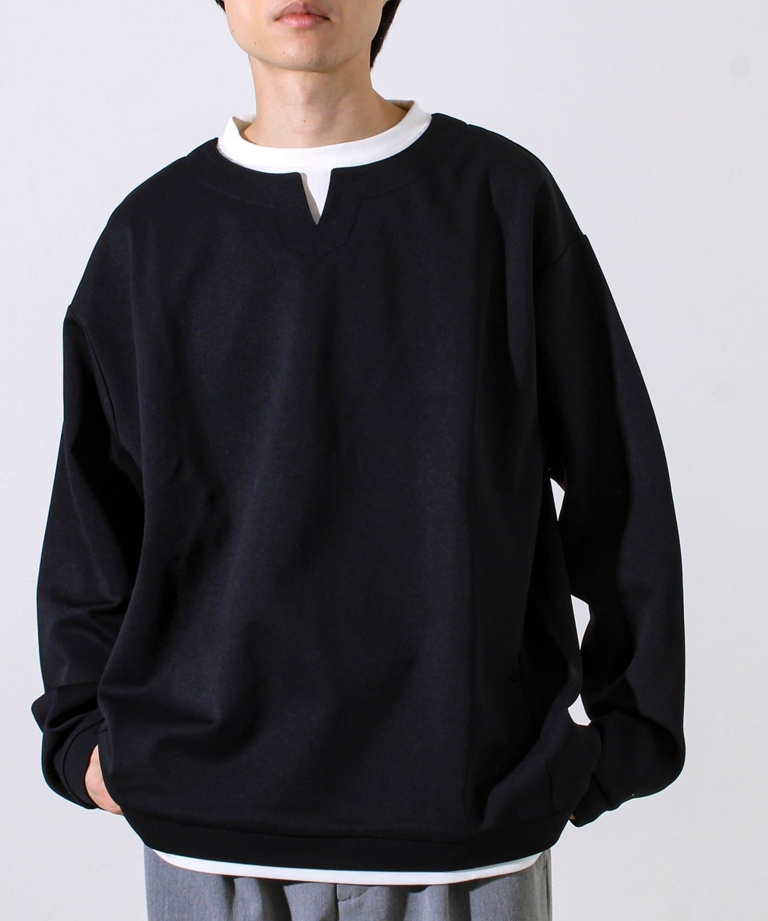 FREDY & GLOSTER(フレディ アンド グロスター) 【全方向杢ダンボール】フェイクキーネックロングスリーブ