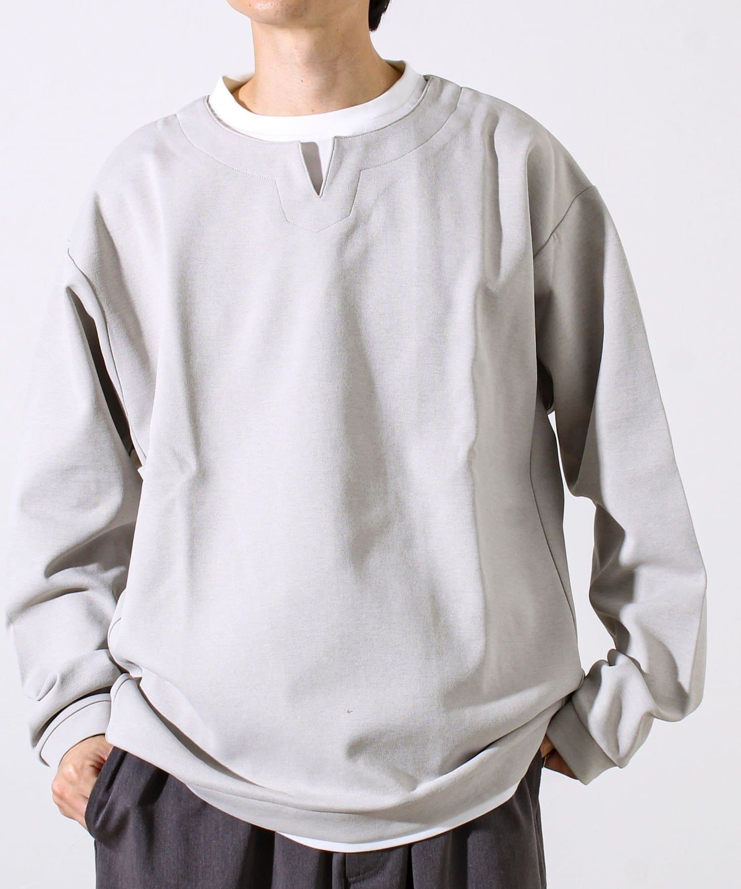 FREDY & GLOSTER(フレディ アンド グロスター) 【全方向杢ダンボール】フェイクキーネックロングスリーブ