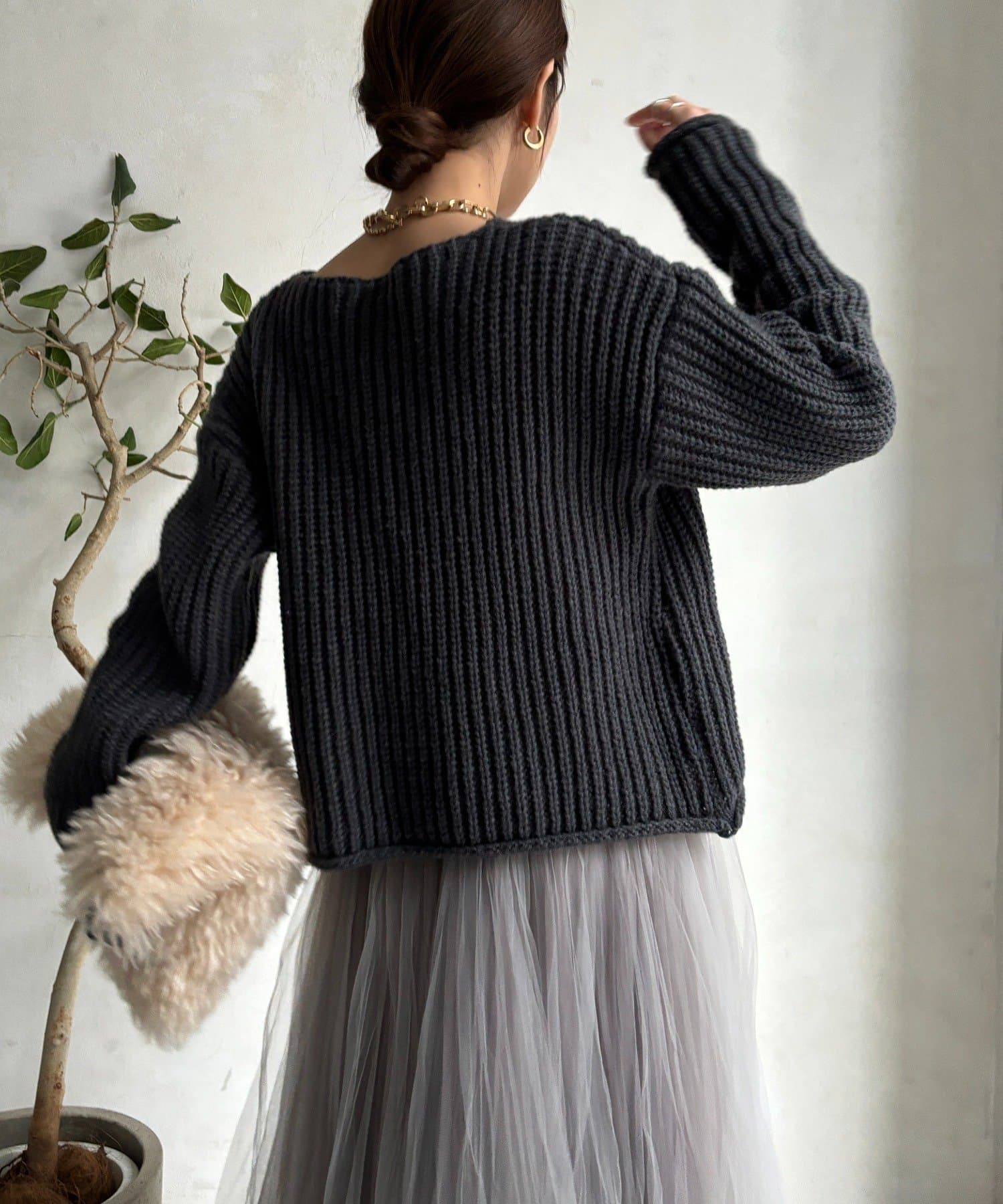 DOUDOU(ドゥドゥ) メタルビッグボタンローゲージカーディガン