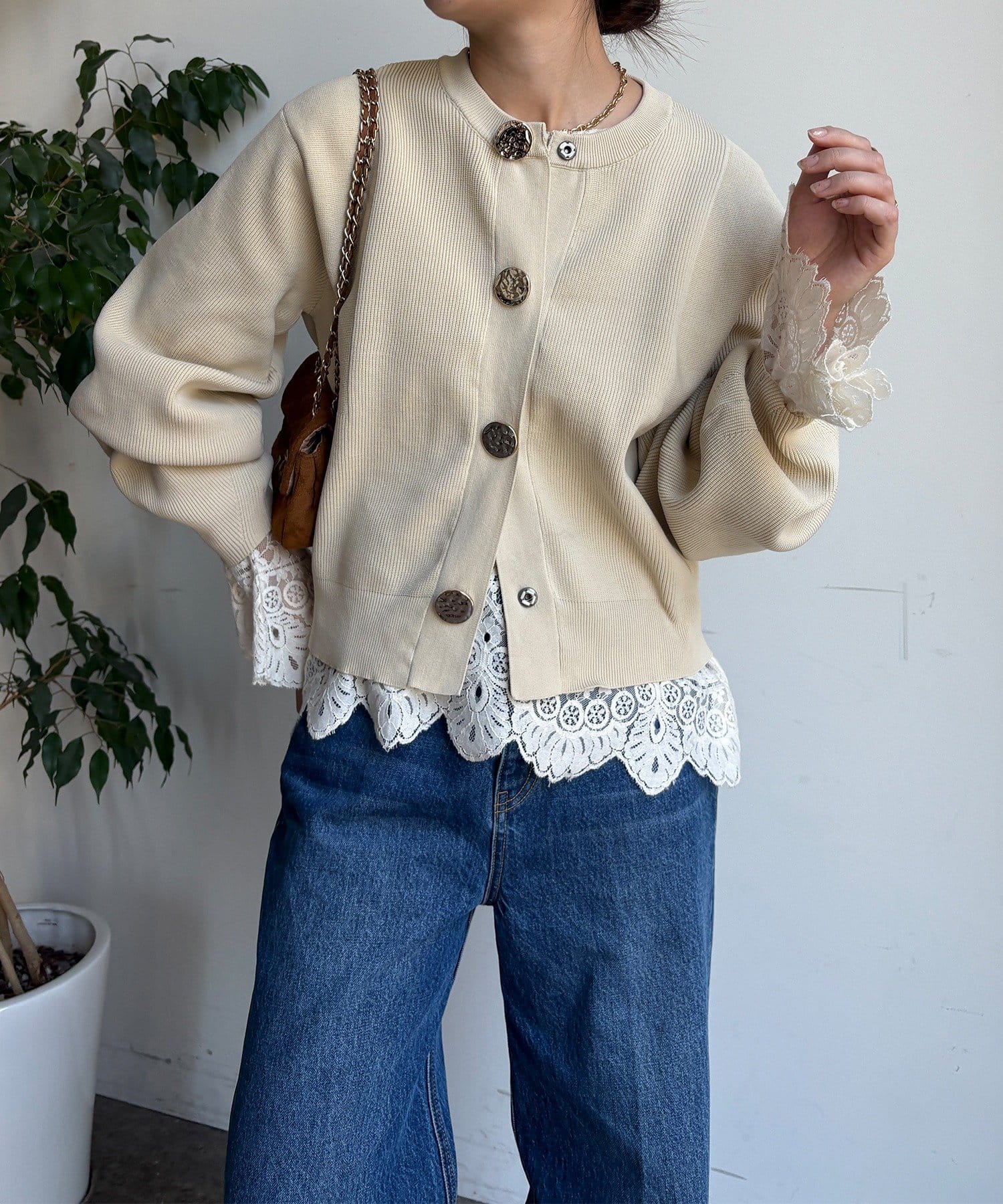 DOUDOU(ドゥドゥ) 【WEB限定】BIGボタンダイバーニットカーディガン