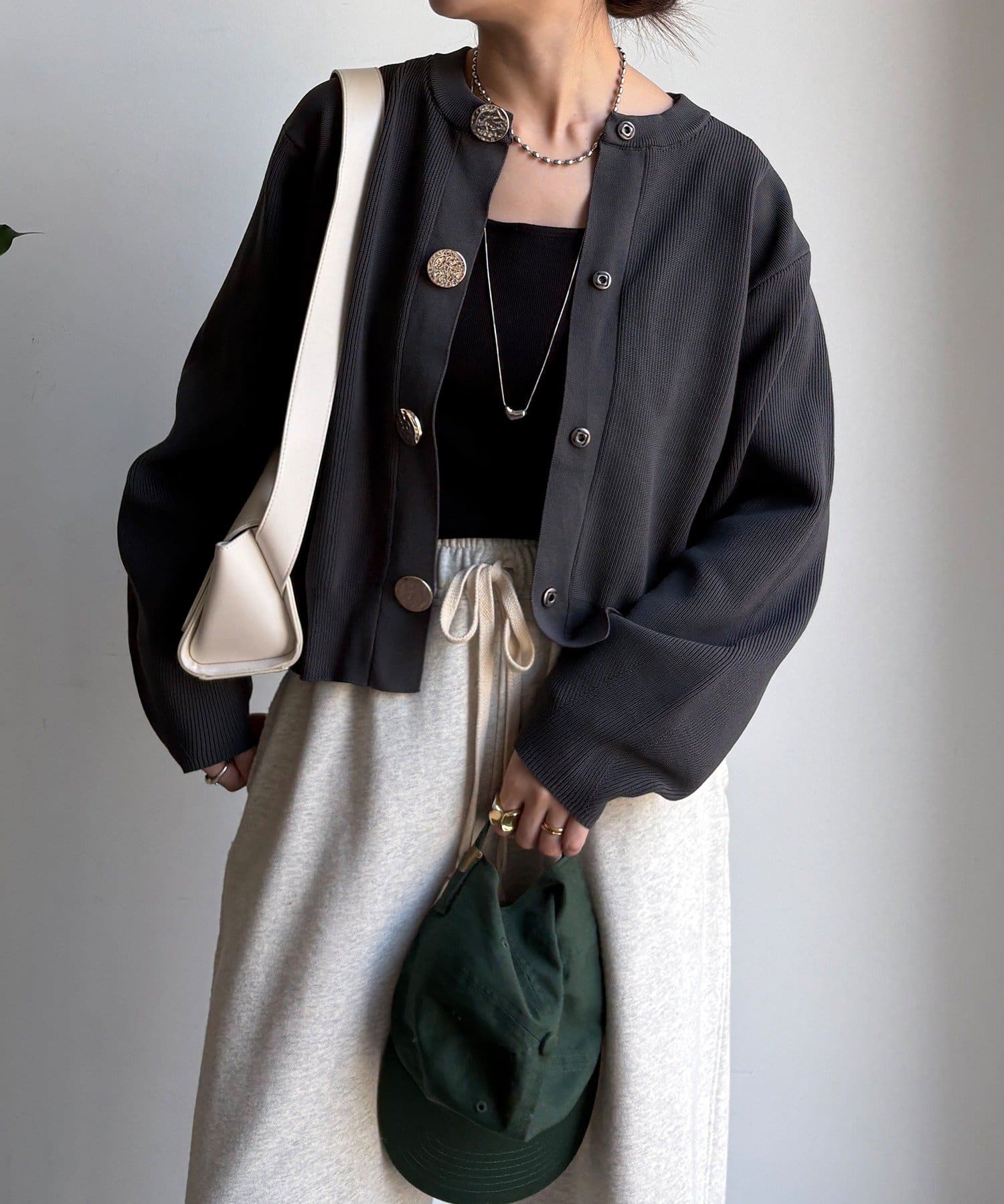 DOUDOU(ドゥドゥ) 【WEB限定】BIGボタンダイバーニットカーディガン