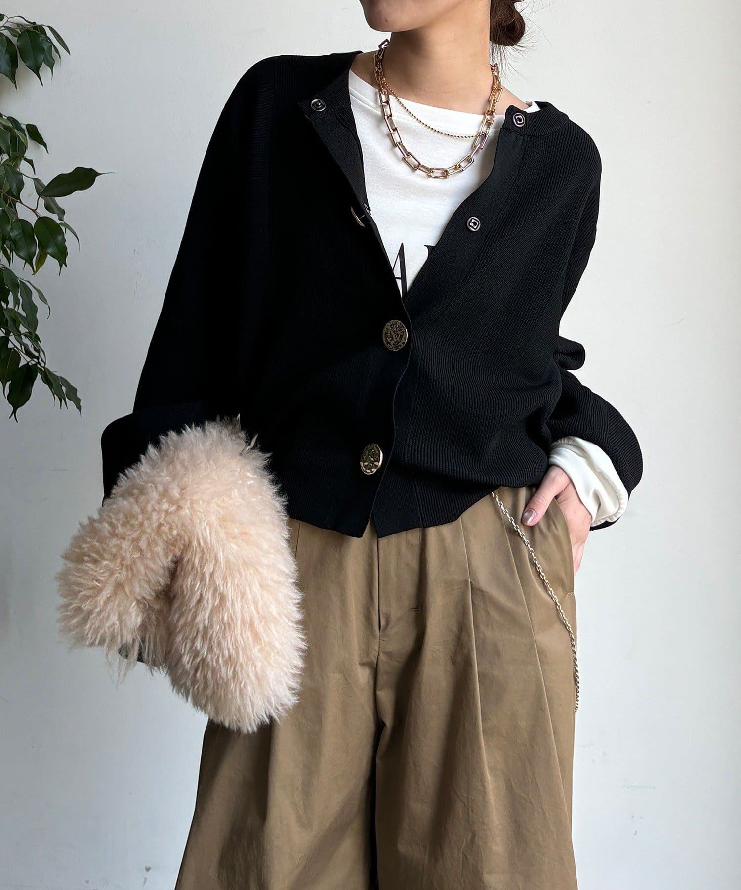 DOUDOU(ドゥドゥ) 【WEB限定】BIGボタンダイバーニットカーディガン