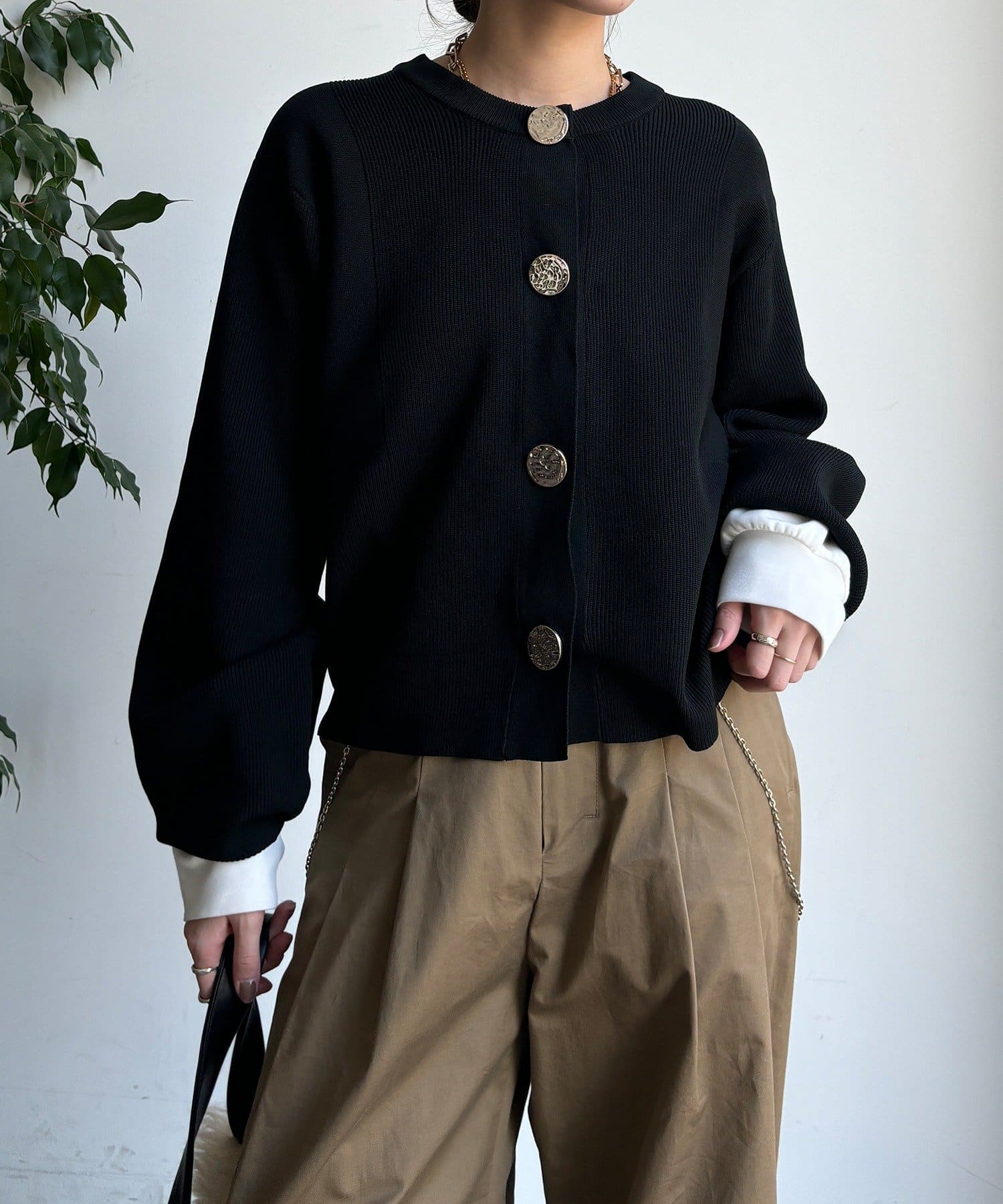 DOUDOU(ドゥドゥ) 【WEB限定】BIGボタンダイバーニットカーディガン