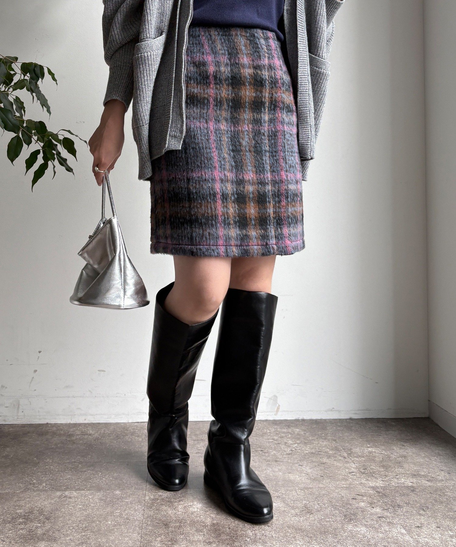 DOUDOU(ドゥドゥ) 【WEB限定】シャギーチェックミニスカート