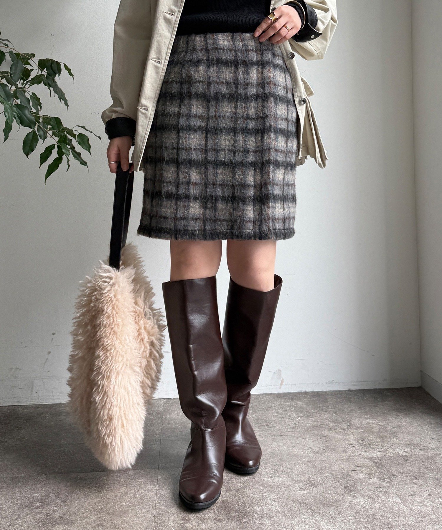 DOUDOU(ドゥドゥ) 【WEB限定】シャギーチェックミニスカート