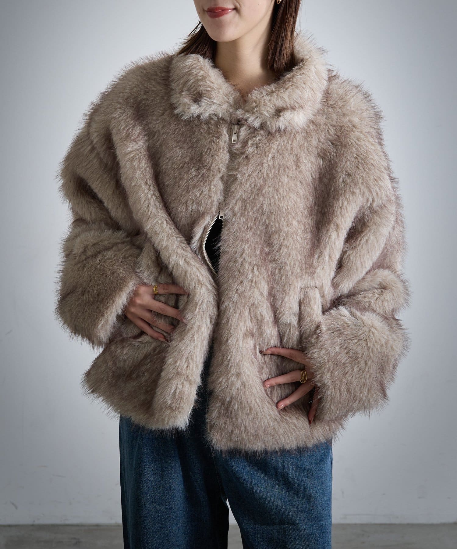 -goocy-(グーシー) フェイクファージップジャケット