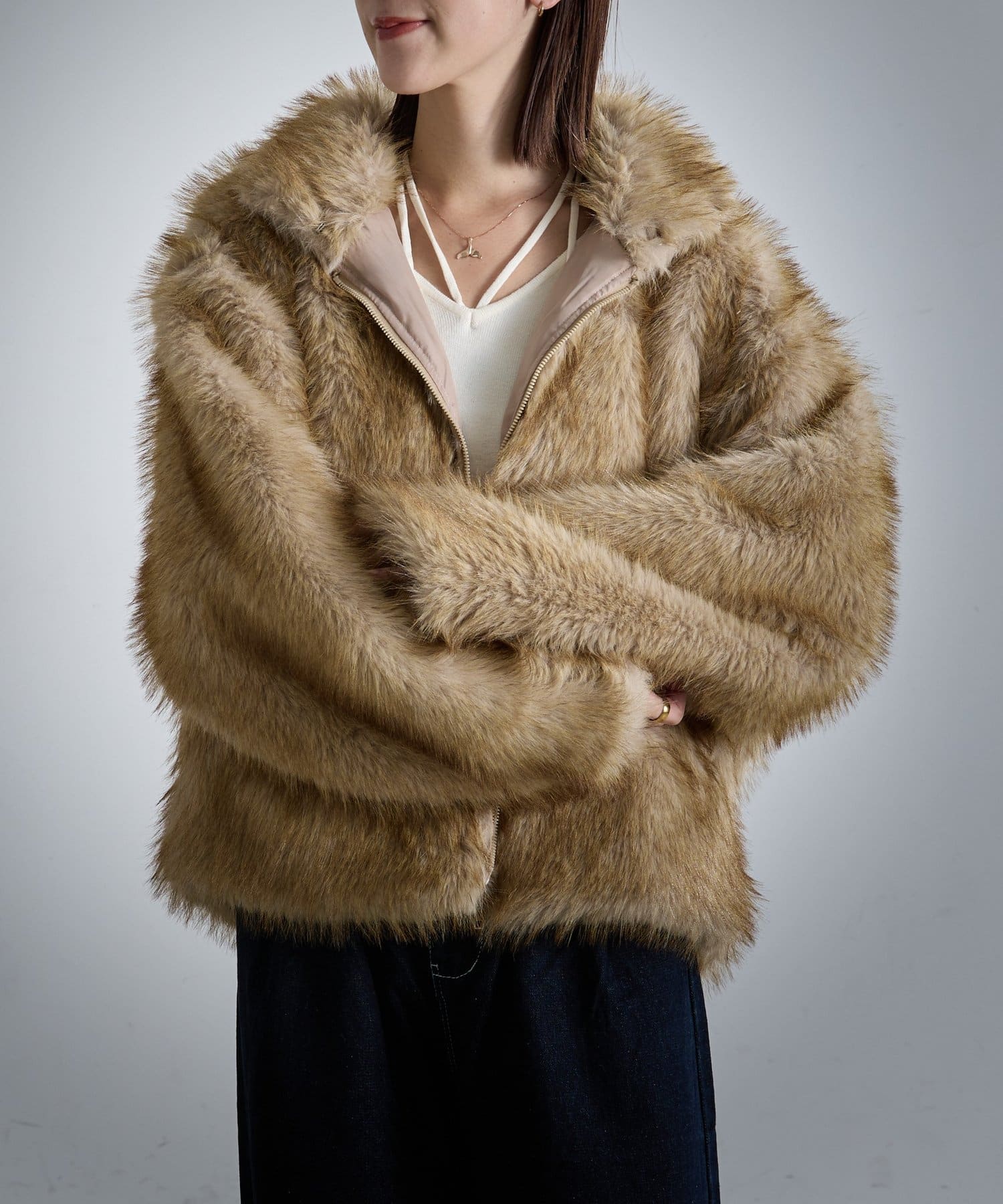 -goocy-(グーシー) フェイクファージップジャケット