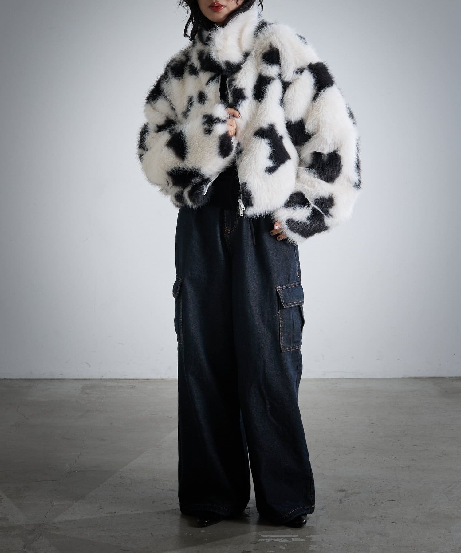 -goocy-(グーシー) COW柄ショートブルゾン