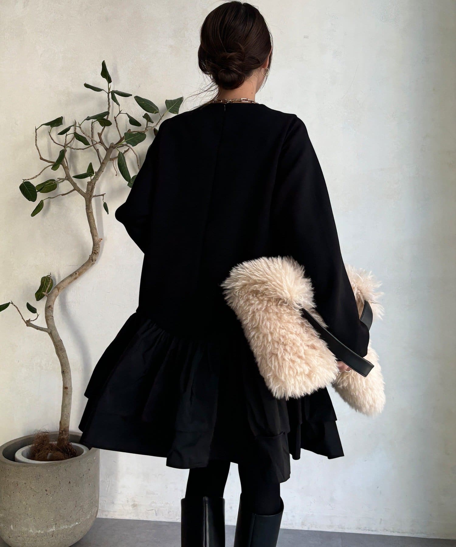 DOUDOU(ドゥドゥ) 【完売カラー再追加！】裾フリル異素材切替ミニワンピース