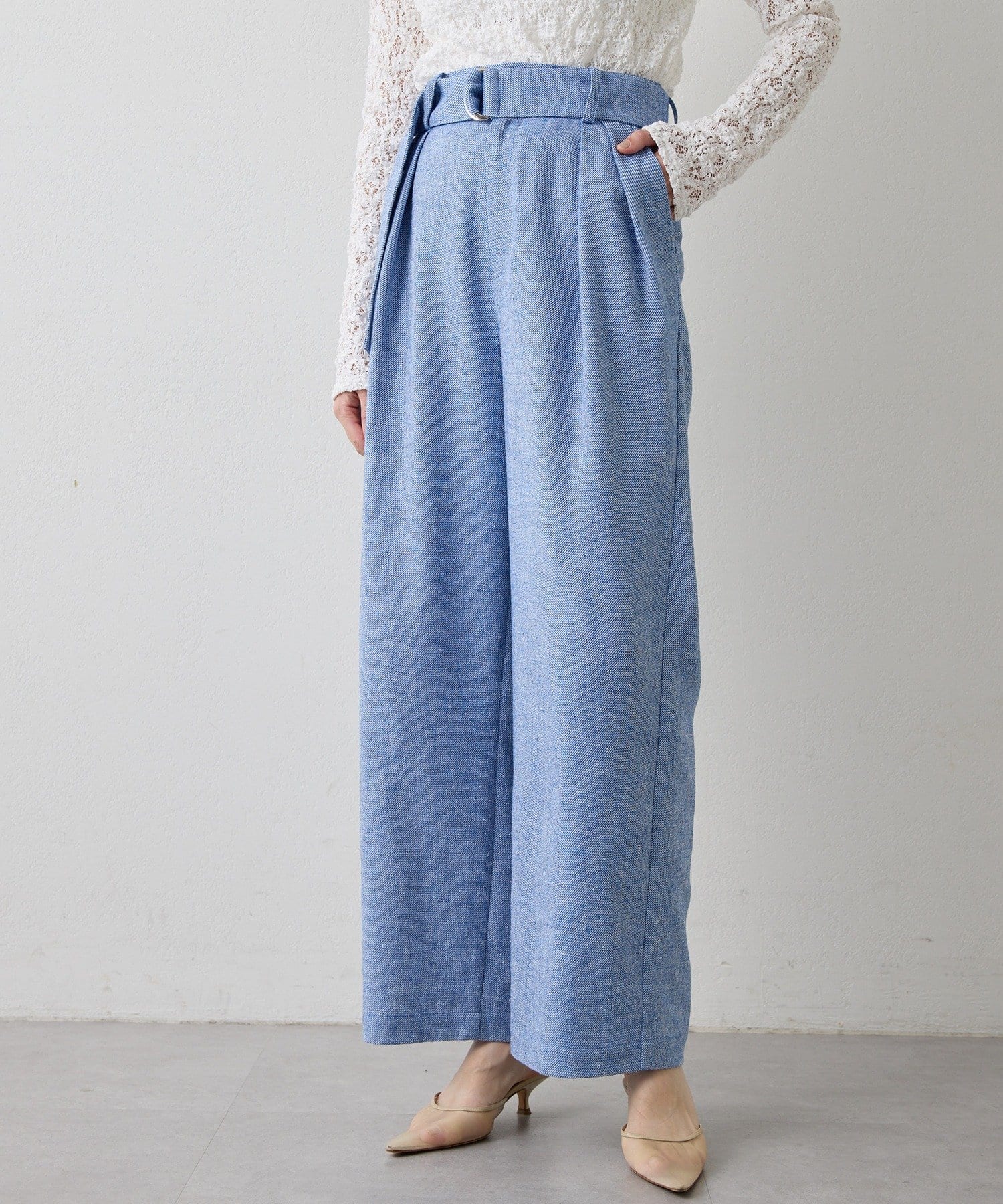 Drawing Numbers(ドローイングナンバーズ) 《セットアップ対応可》ネップタンガリーベルト付ワイドパンツ