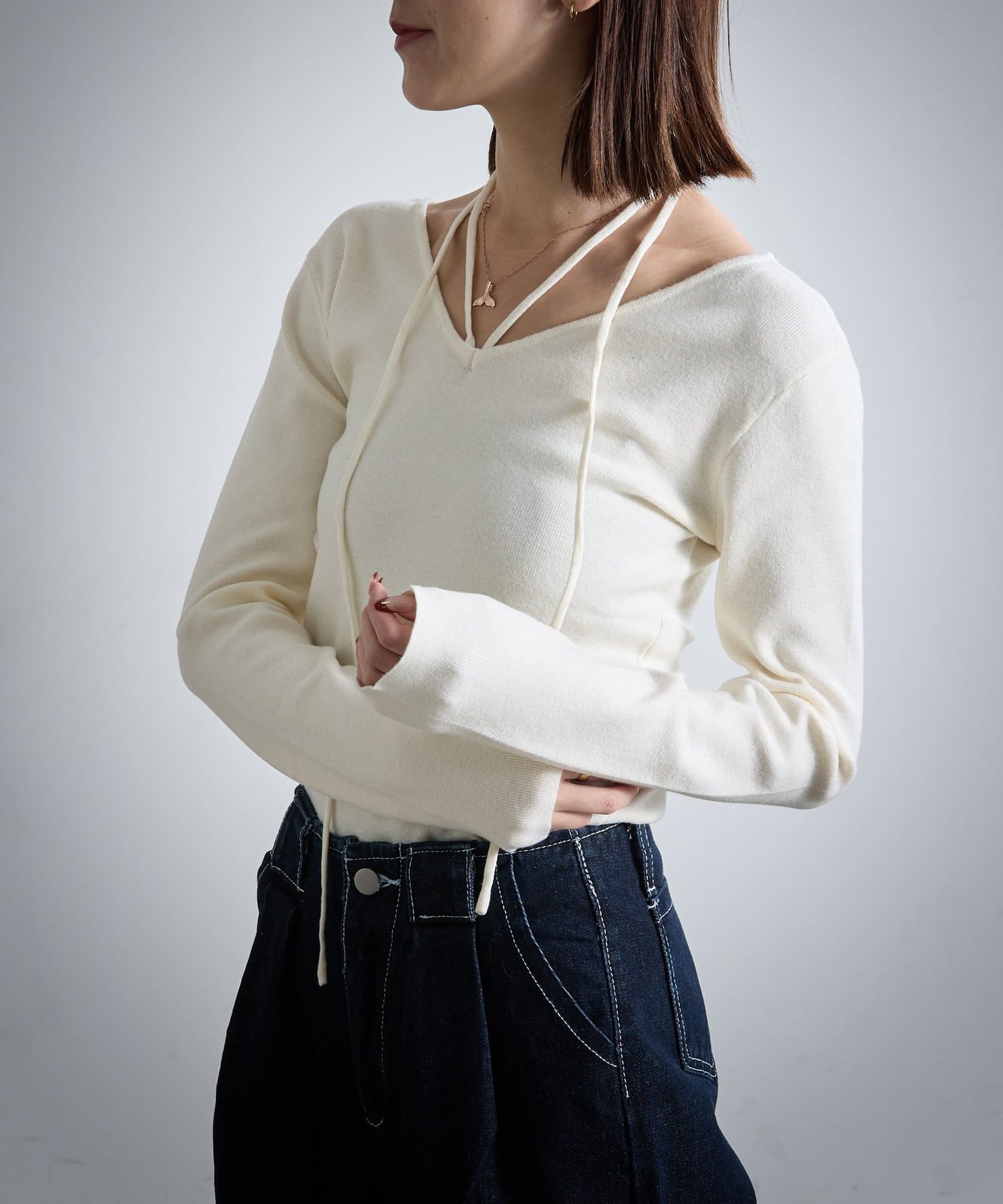 -goocy-(グーシー) チョーカー付き前後2WAYニット