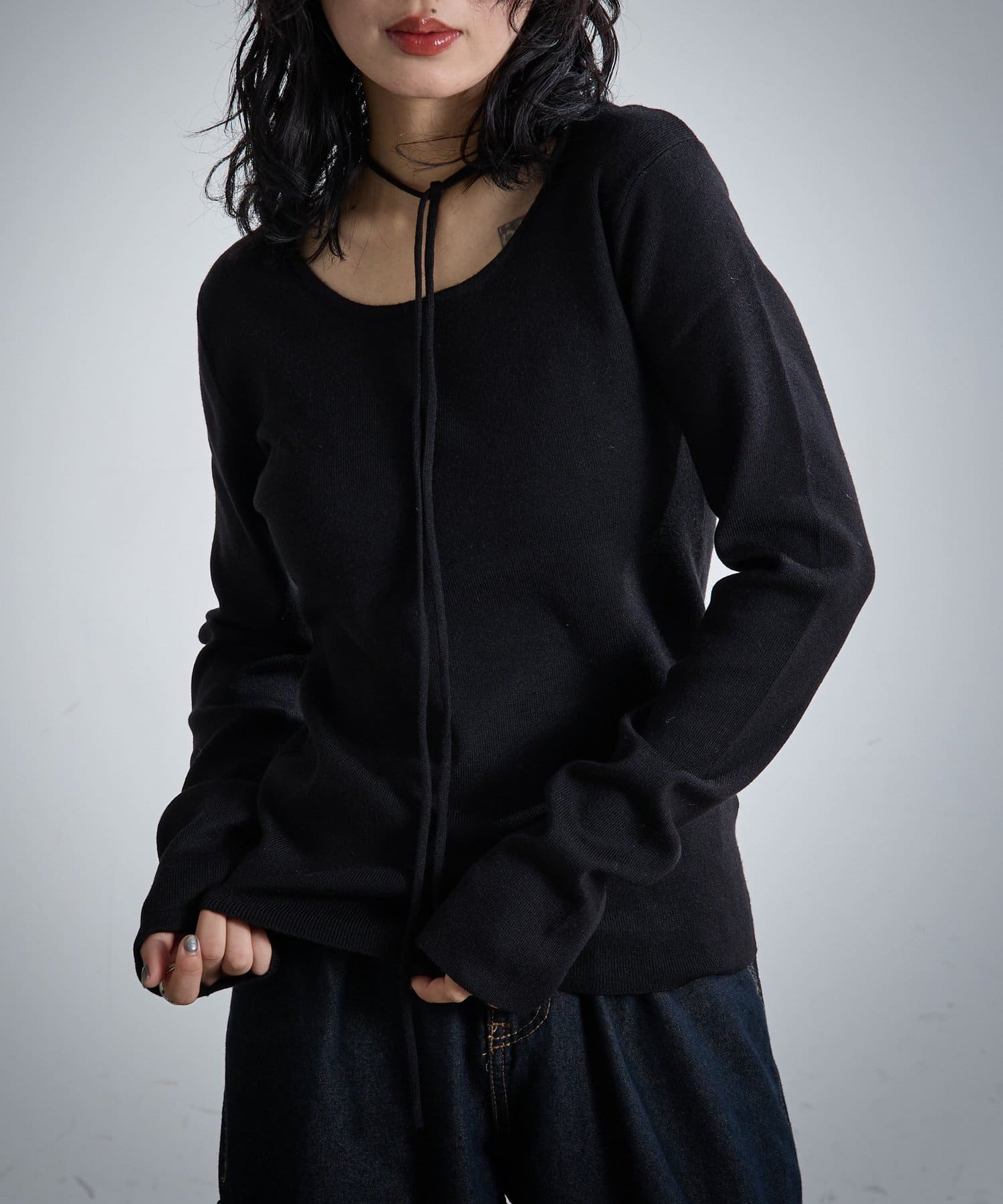 -goocy-(グーシー) チョーカー付き前後2WAYニット