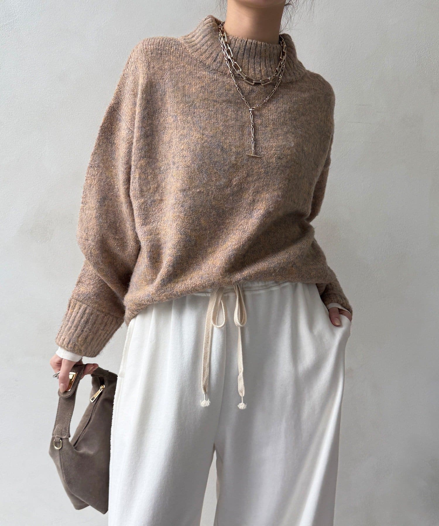 DOUDOU(ドゥドゥ) MIXシャギーボトルネックプルオーバー