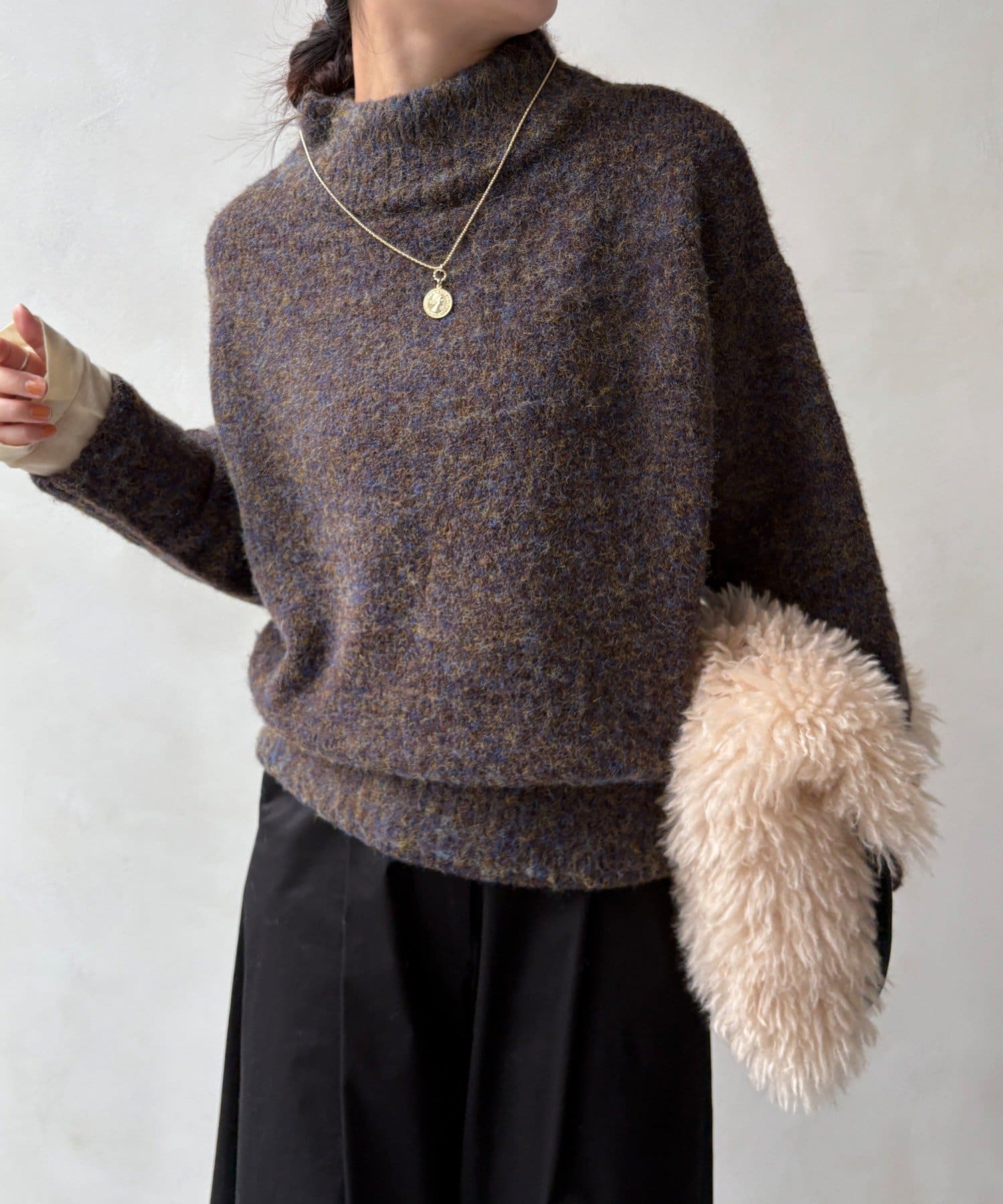 DOUDOU(ドゥドゥ) MIXシャギーボトルネックプルオーバー