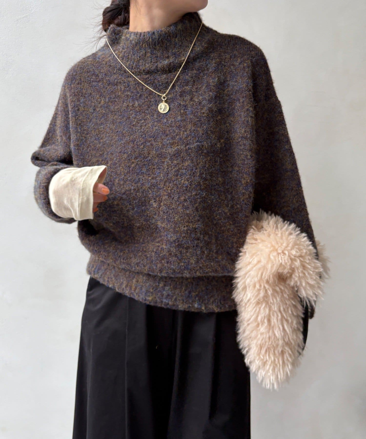 DOUDOU(ドゥドゥ) MIXシャギーボトルネックプルオーバー