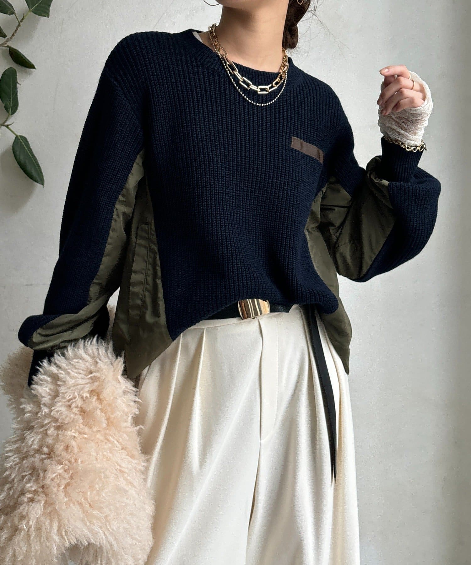 DOUDOU(ドゥドゥ) 【WEB限定】ミリタリー風ドッキングニット