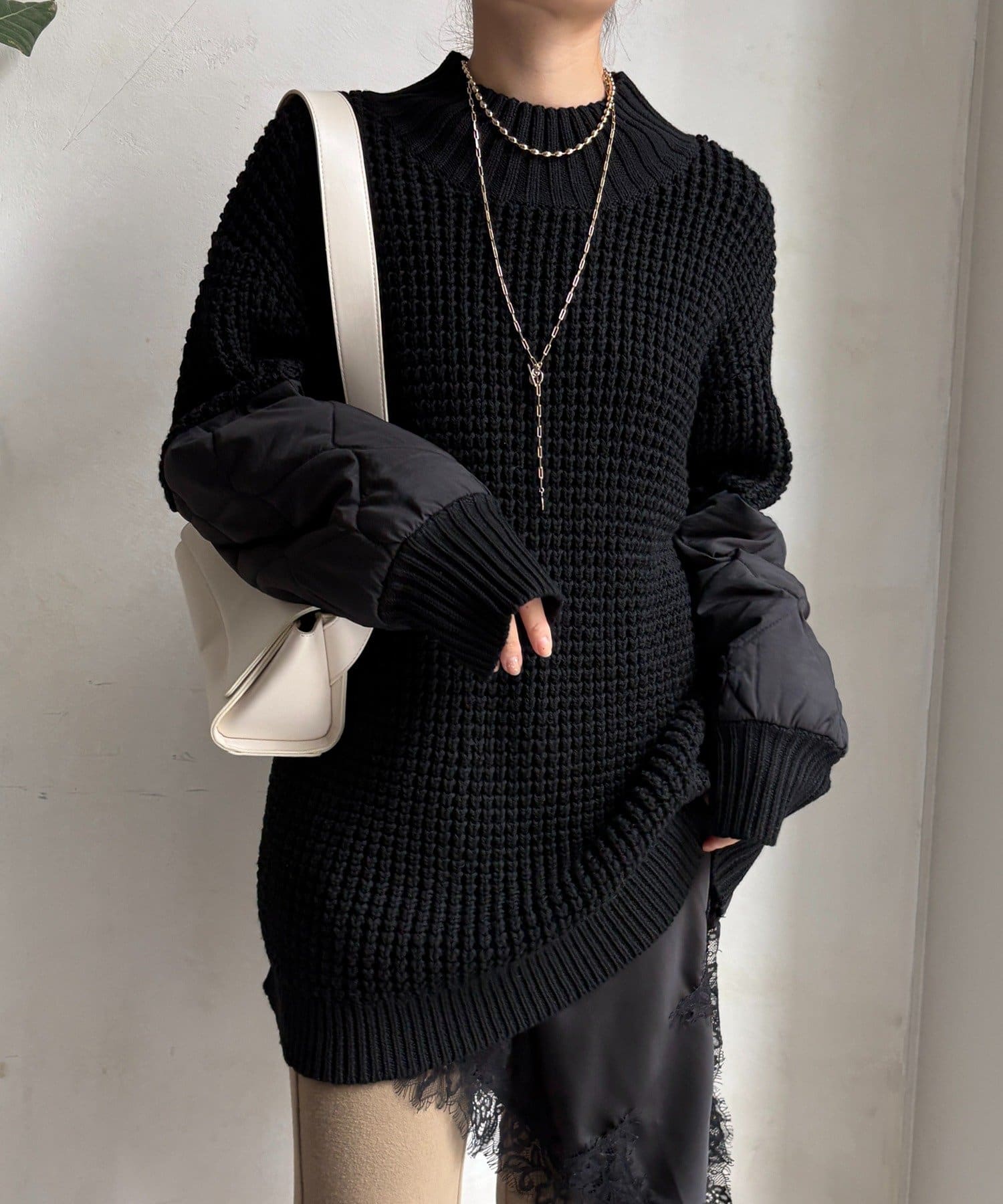 DOUDOU(ドゥドゥ) 【WEB限定】キルティング切替ニット