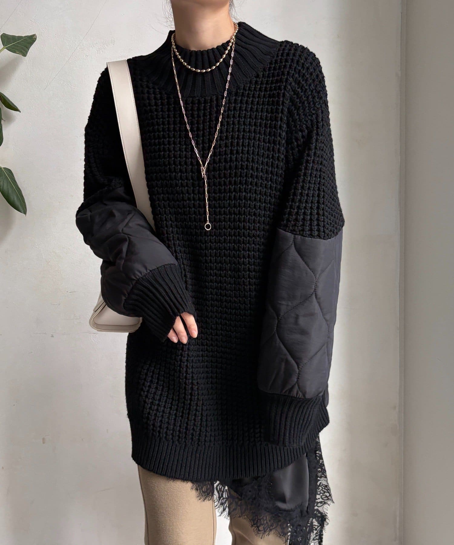 DOUDOU(ドゥドゥ) 【WEB限定】キルティング切替ニット