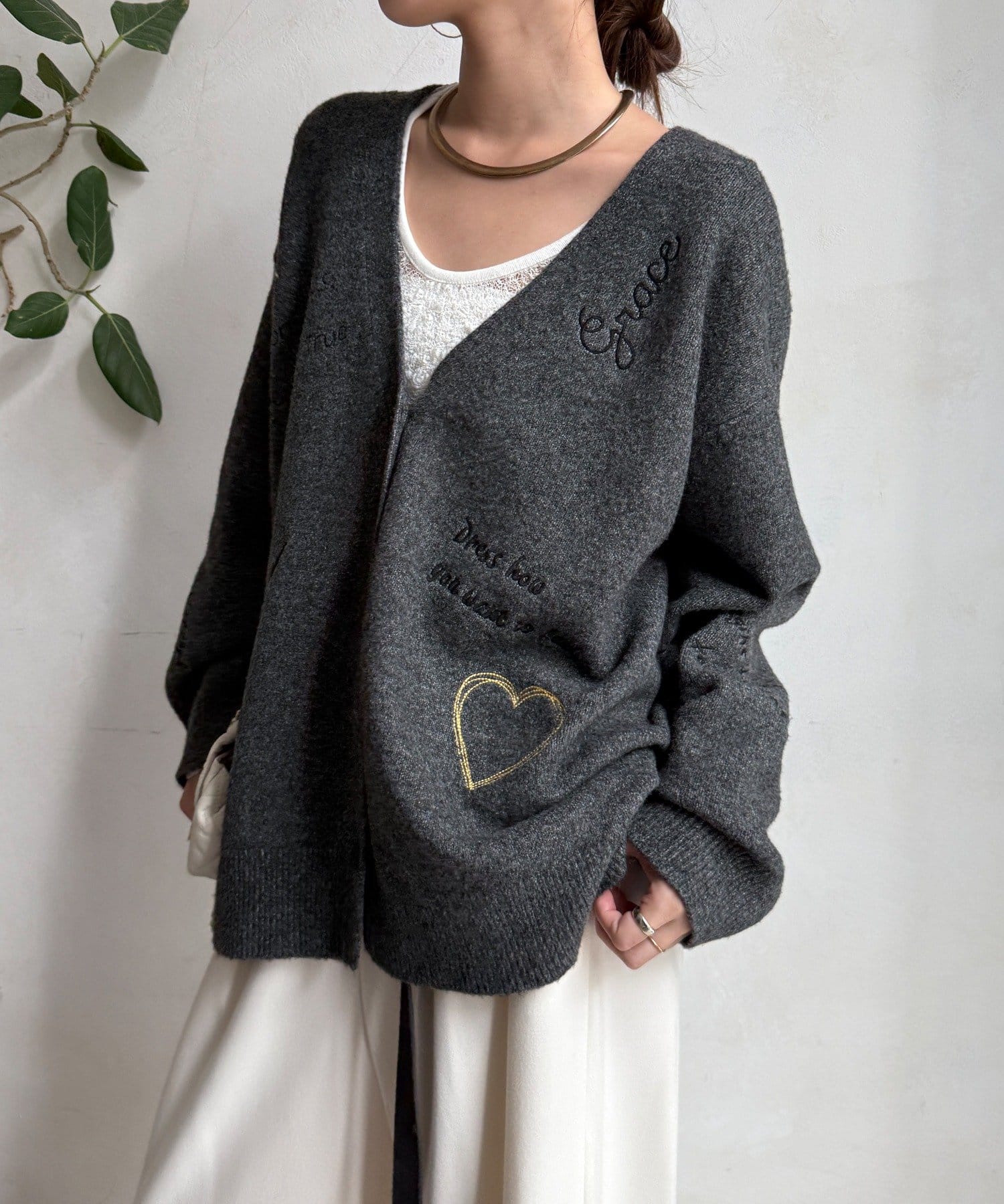 DOUDOU(ドゥドゥ) 【WEB限定】 刺繍ニットカーディガン