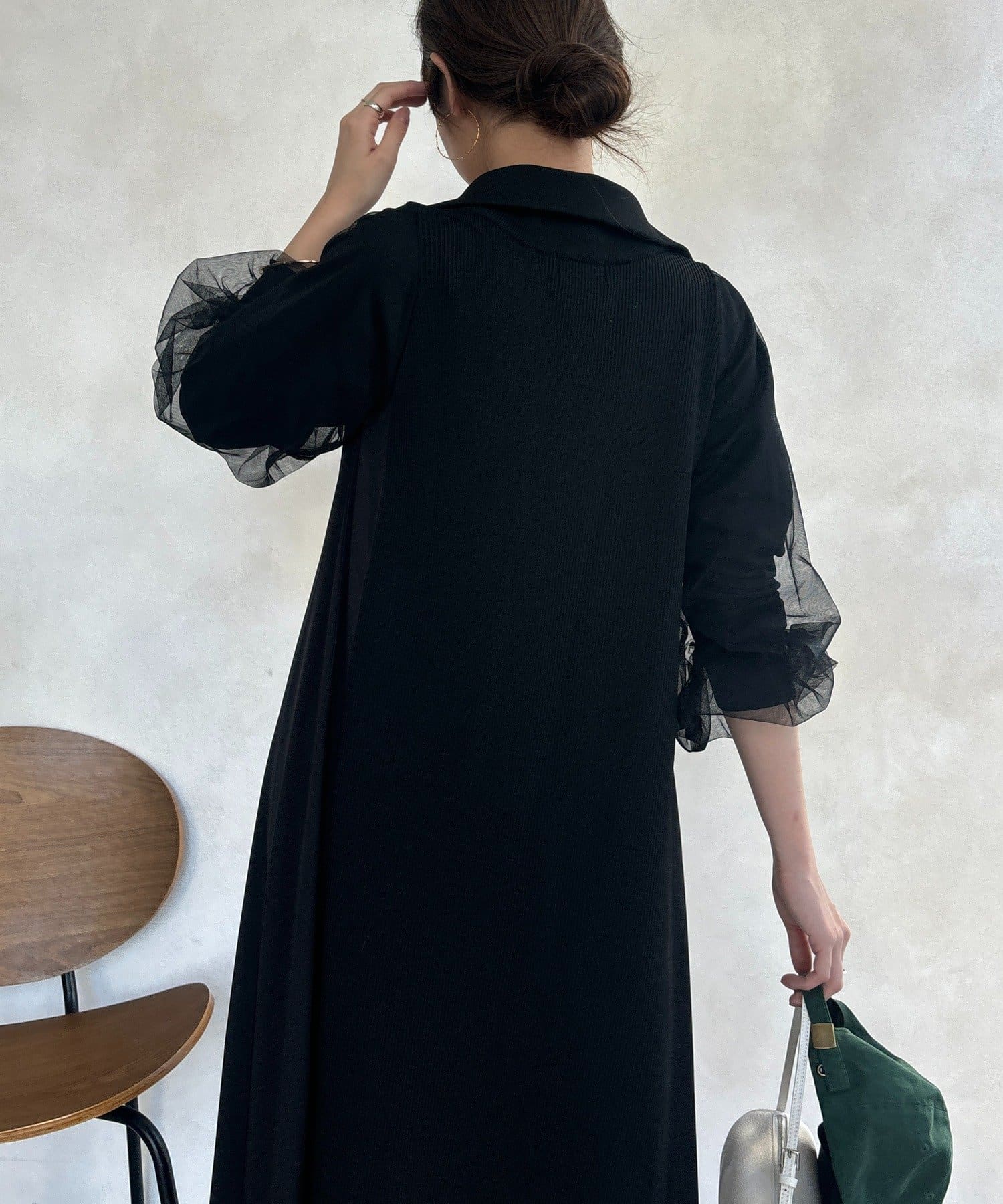 DOUDOU(ドゥドゥ) 【WEB限定】袖チュールハーフジップワンピース