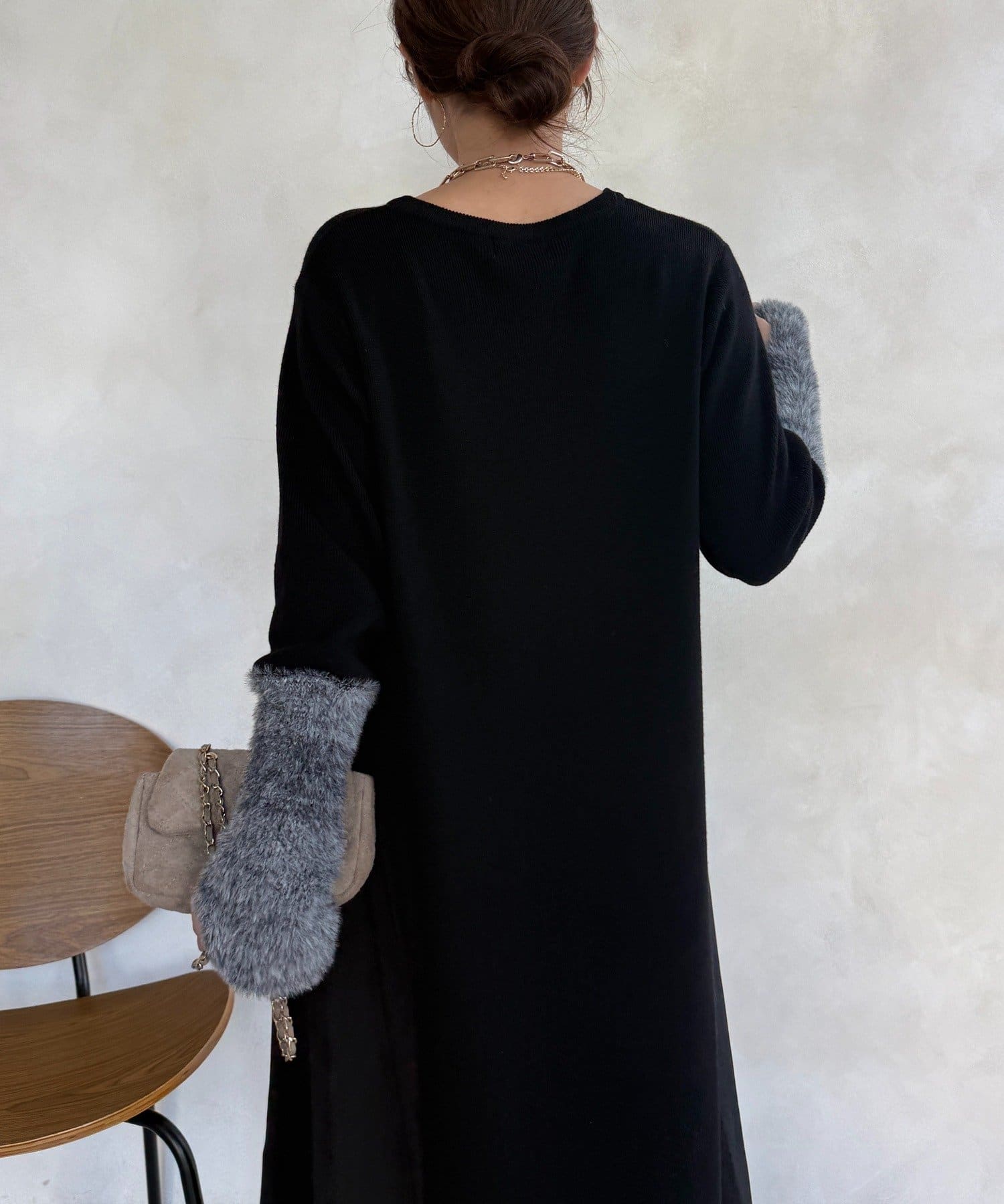 DOUDOU(ドゥドゥ) 【WEB限定】袖シャギー布帛切替ワンピース