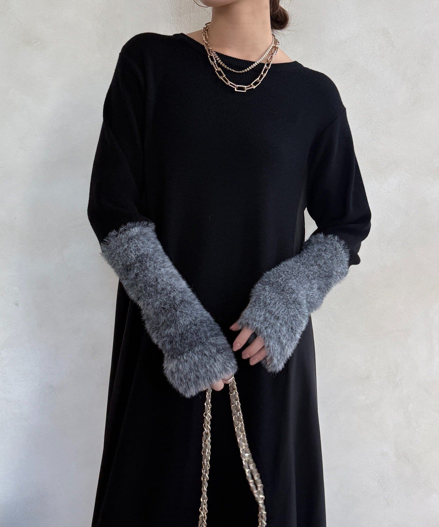 DOUDOU(ドゥドゥ) 【WEB限定】袖シャギー布帛切替ワンピース