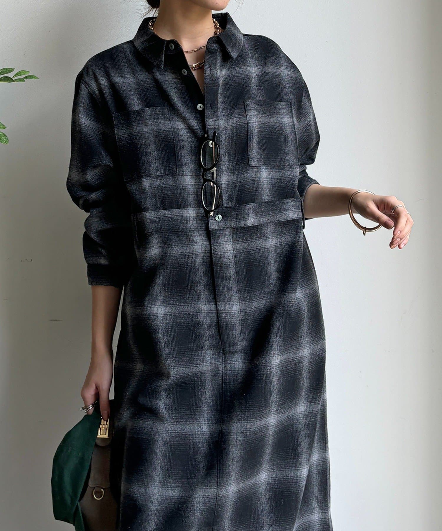 DOUDOU(ドゥドゥ) オンブレチェックワンピース