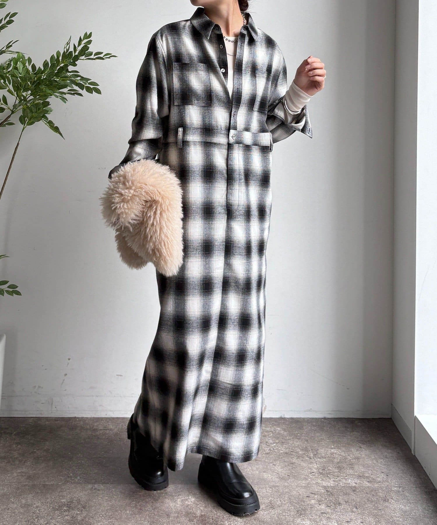 DOUDOU(ドゥドゥ) オンブレチェックワンピース