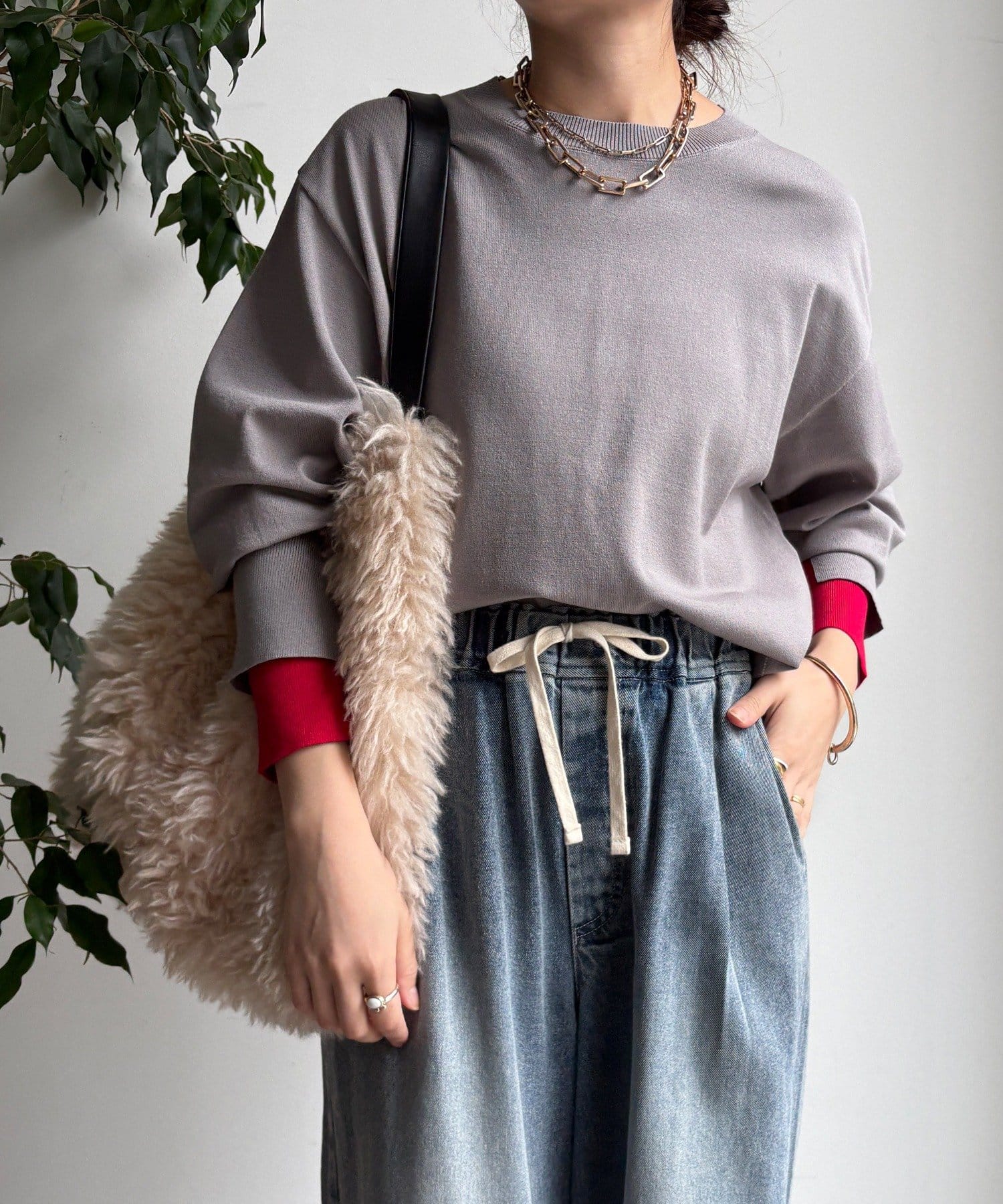 DOUDOU(ドゥドゥ) 【WEB限定】袖カラー配色ニットトップス