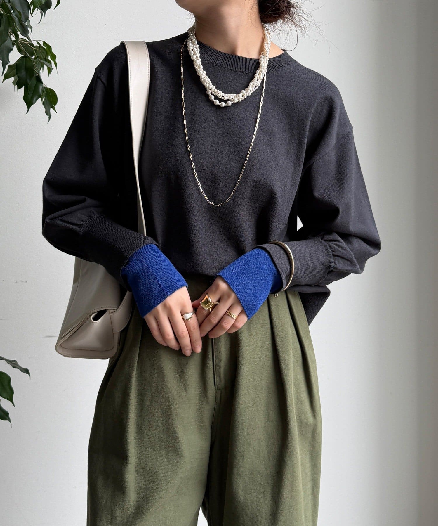 DOUDOU(ドゥドゥ) 【WEB限定】袖カラー配色ニットトップス