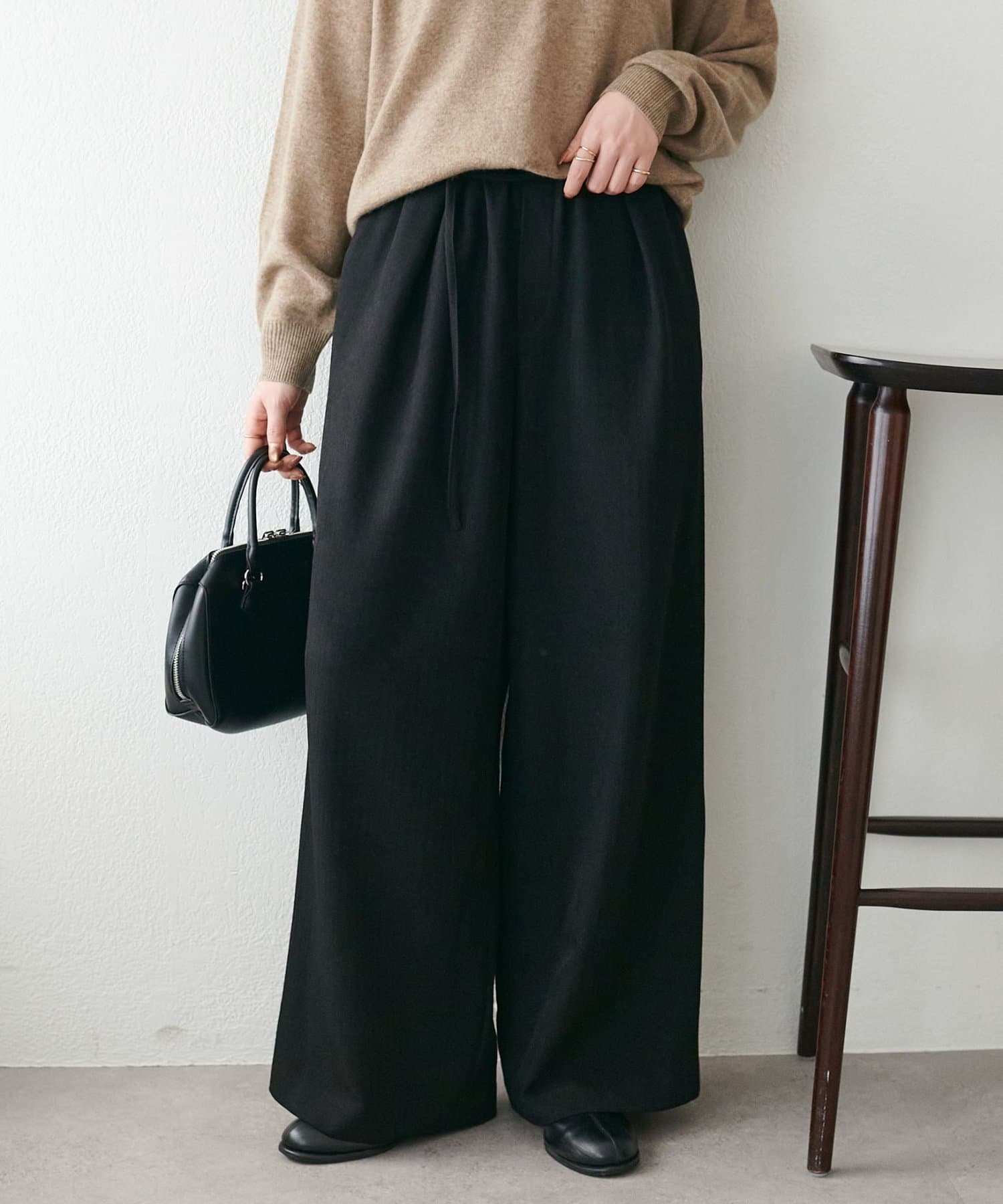 DISCOAT(ディスコート) 【ユニセックス】ウールライクベルト付きワイドパンツ