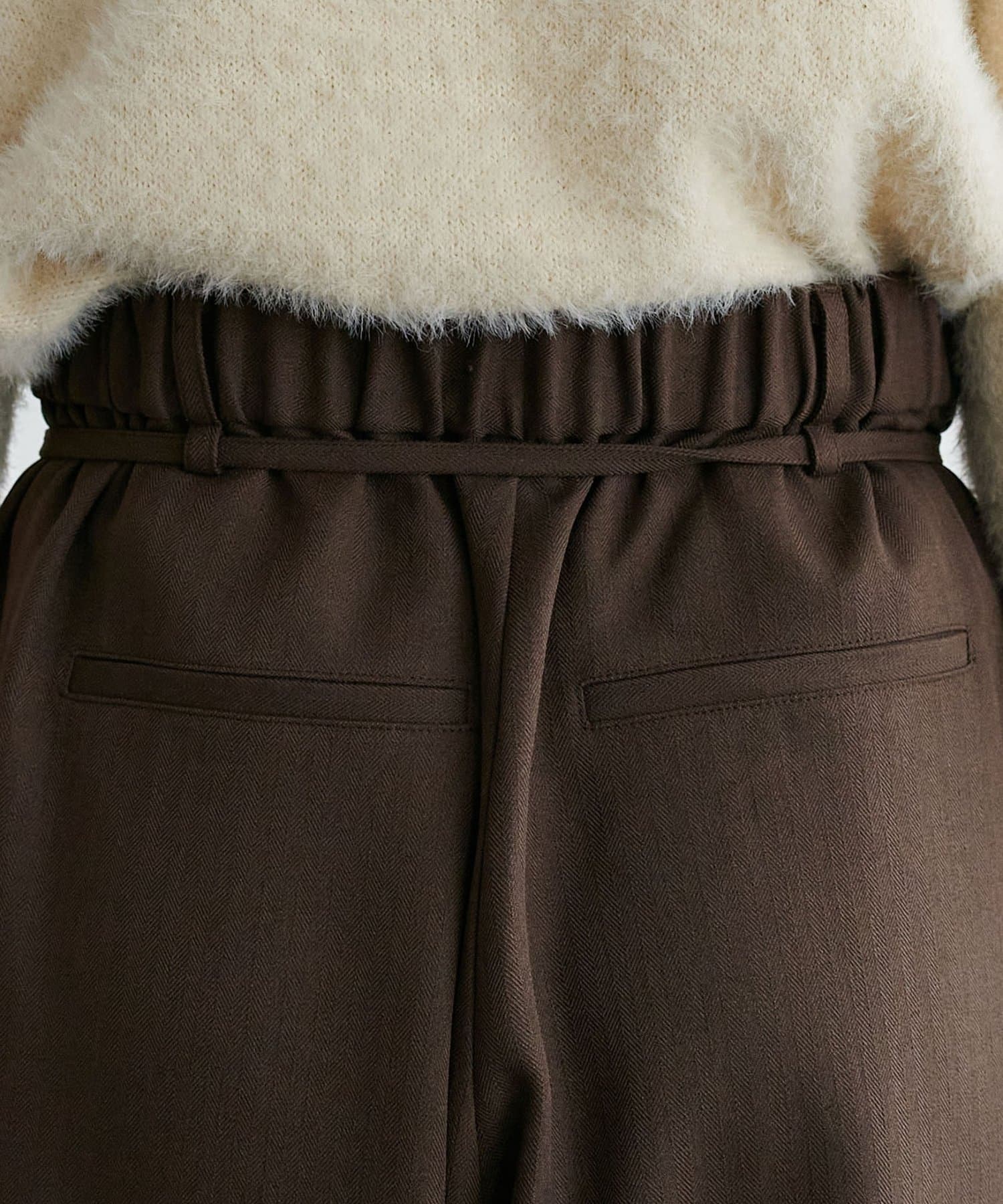 DISCOAT(ディスコート) 【総ゴム/あったか素材/ユニセックス】ウールライクベルト付きワイドパンツ