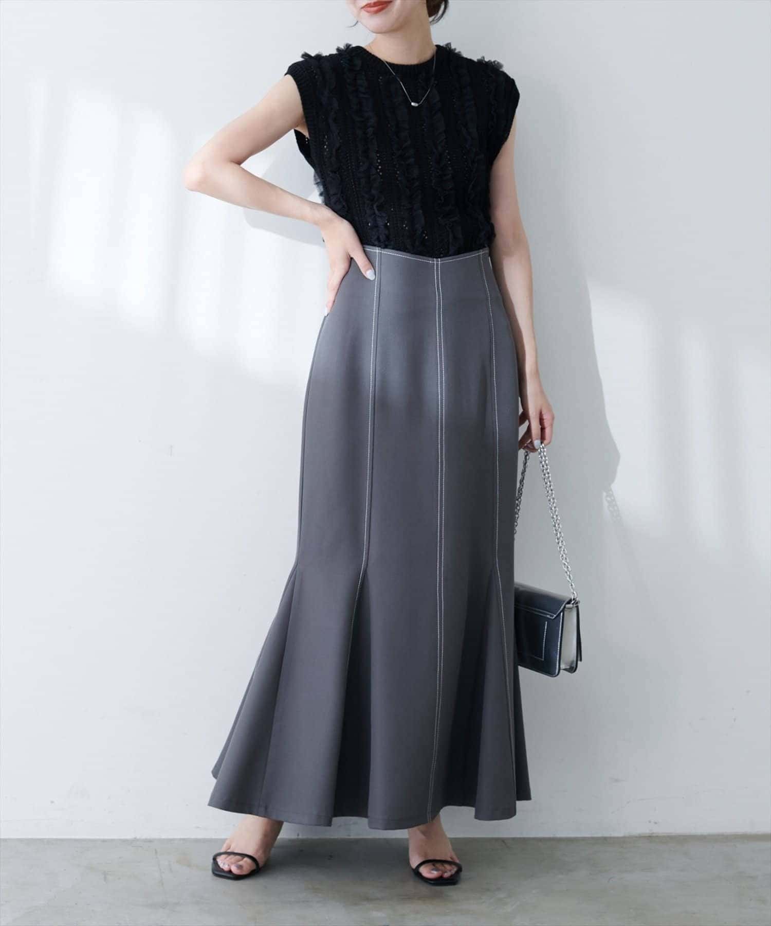 NICE CLAUP / OLIVE des OLIVE OUTLET(ナイスクラップ  / オリーブ デ オリーブ アウトレット) 【natural couture】透かし柄×チュールノースリＫＴ